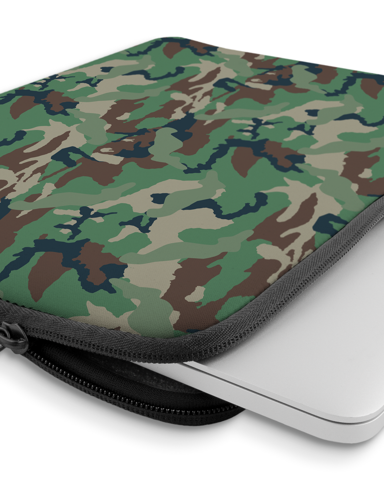 Green and Brown Camo Laptop Case 13-14 inch with device inside