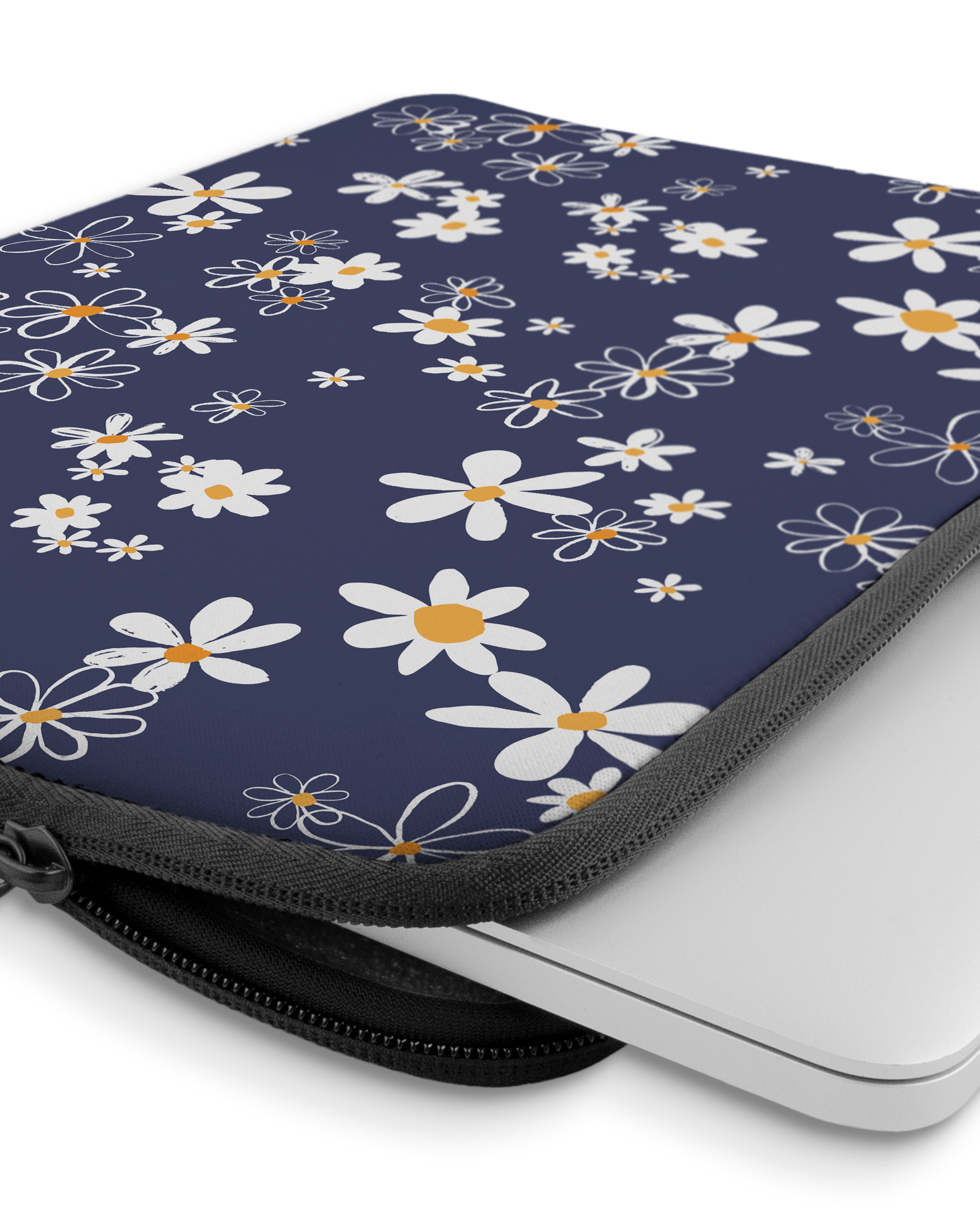 Navy Daisies Laptop Case 13-14 inch with device inside