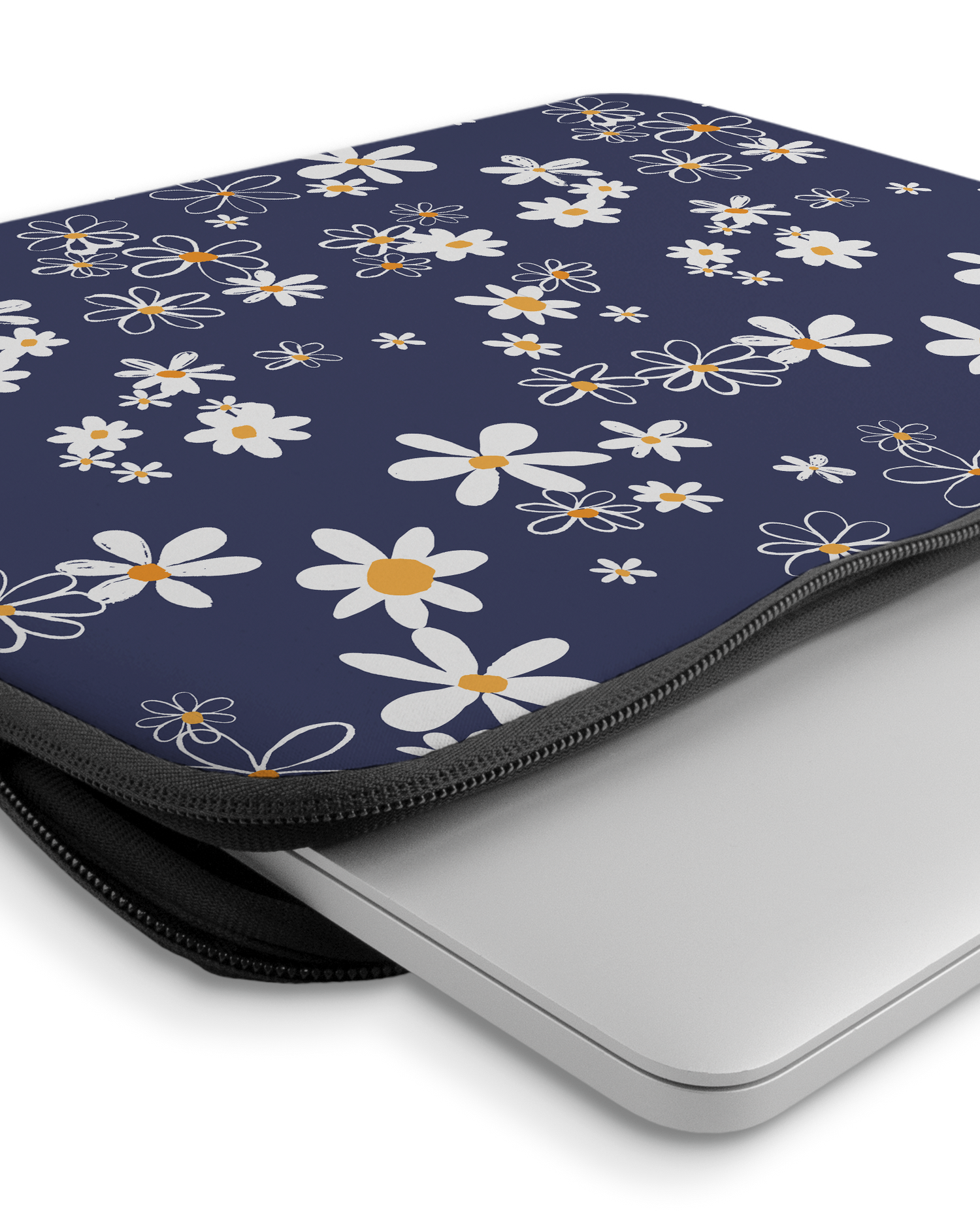Navy Daisies Laptop Case 14-15 inch with device inside