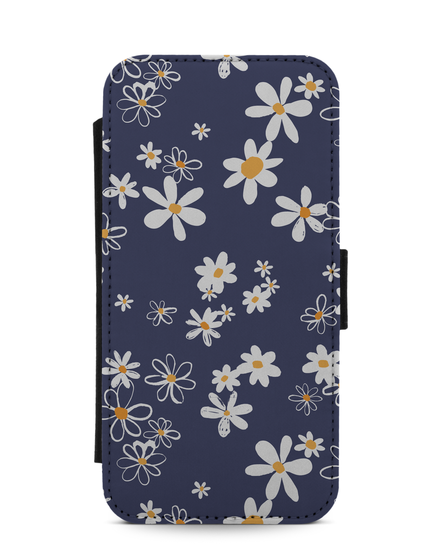 Navy Daisies Wallet Phone Case Apple iPhone 12, Apple iPhone 12 Pro: Front View