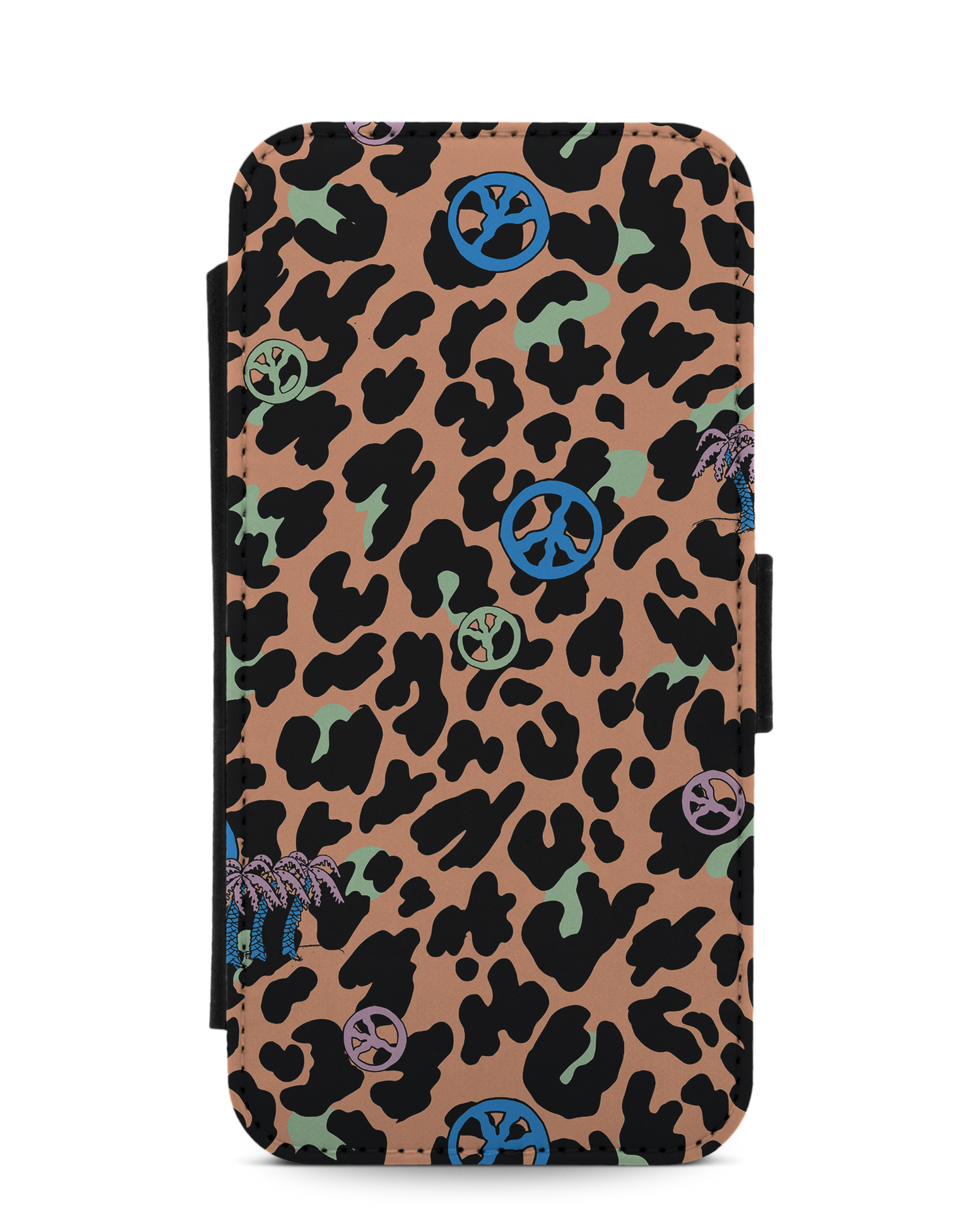 Leopard Peace Palms Wallet Phone Case Apple iPhone 12, Apple iPhone 12 Pro: Front View