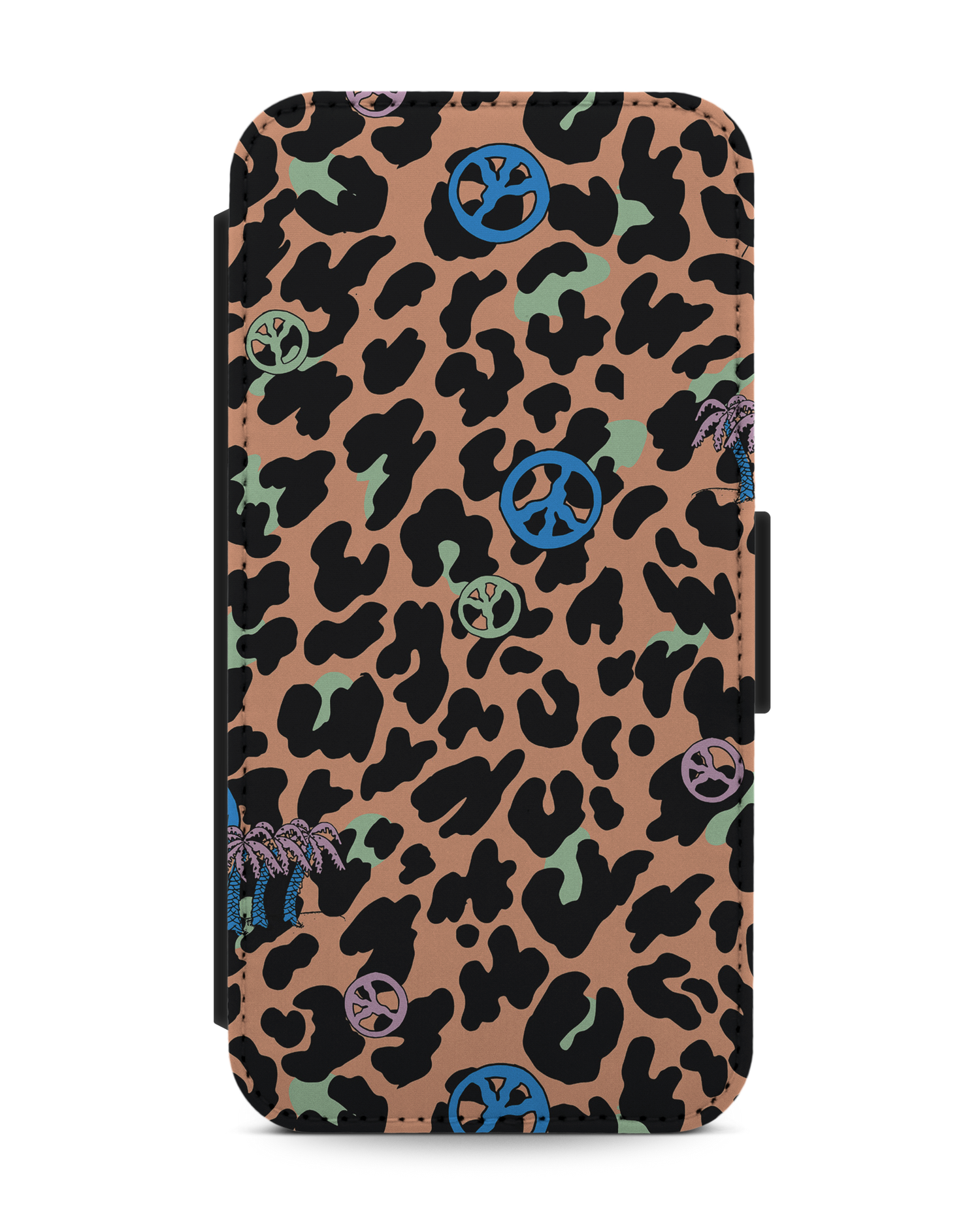 Leopard Peace Palms Wallet Phone Case Apple iPhone 13 Pro: Front View