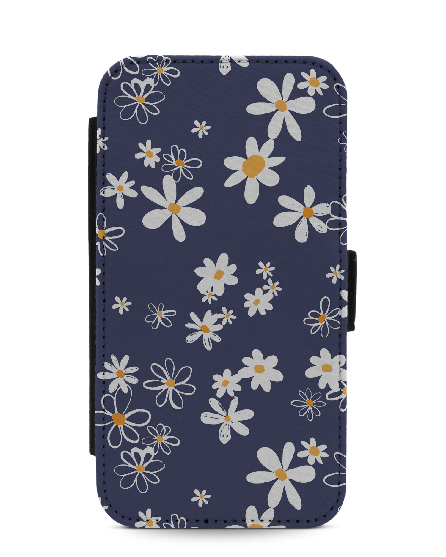 Navy Daisies Wallet Phone Case Apple iPhone 11: Front View