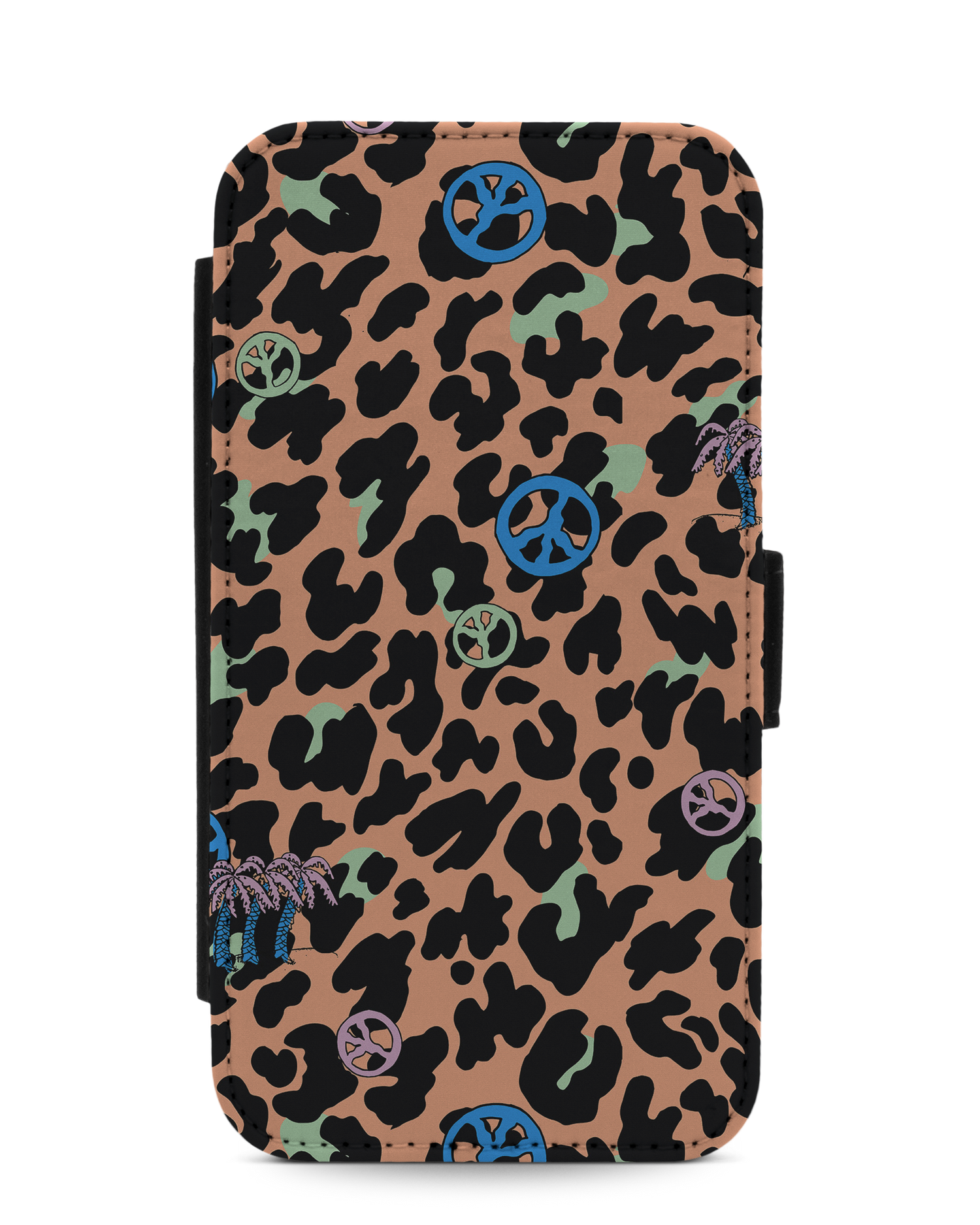 Leopard Peace Palms Wallet Phone Case Apple iPhone 11: Front View