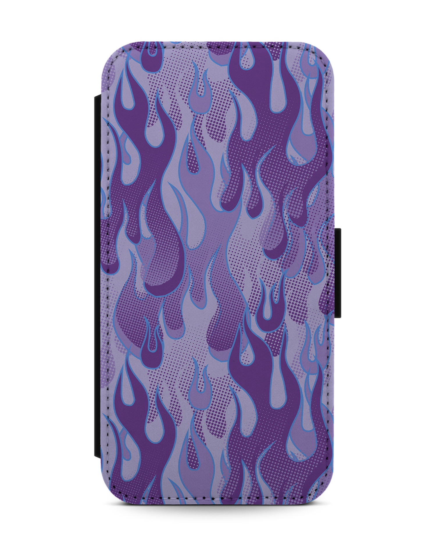 Purple Flames Wallet Phone Case Apple iPhone 13 mini: Front View