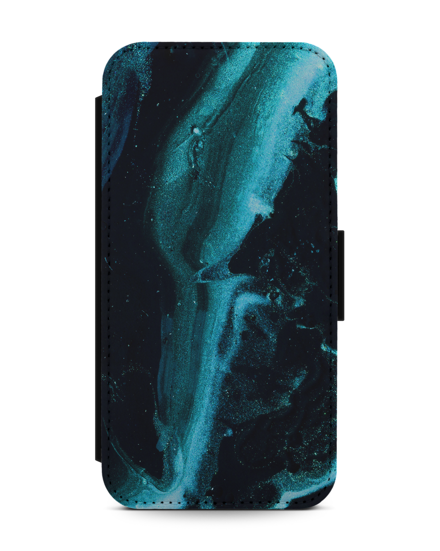 Deep Turquoise Sparkle Wallet Phone Case Apple iPhone 13 mini: Front View
