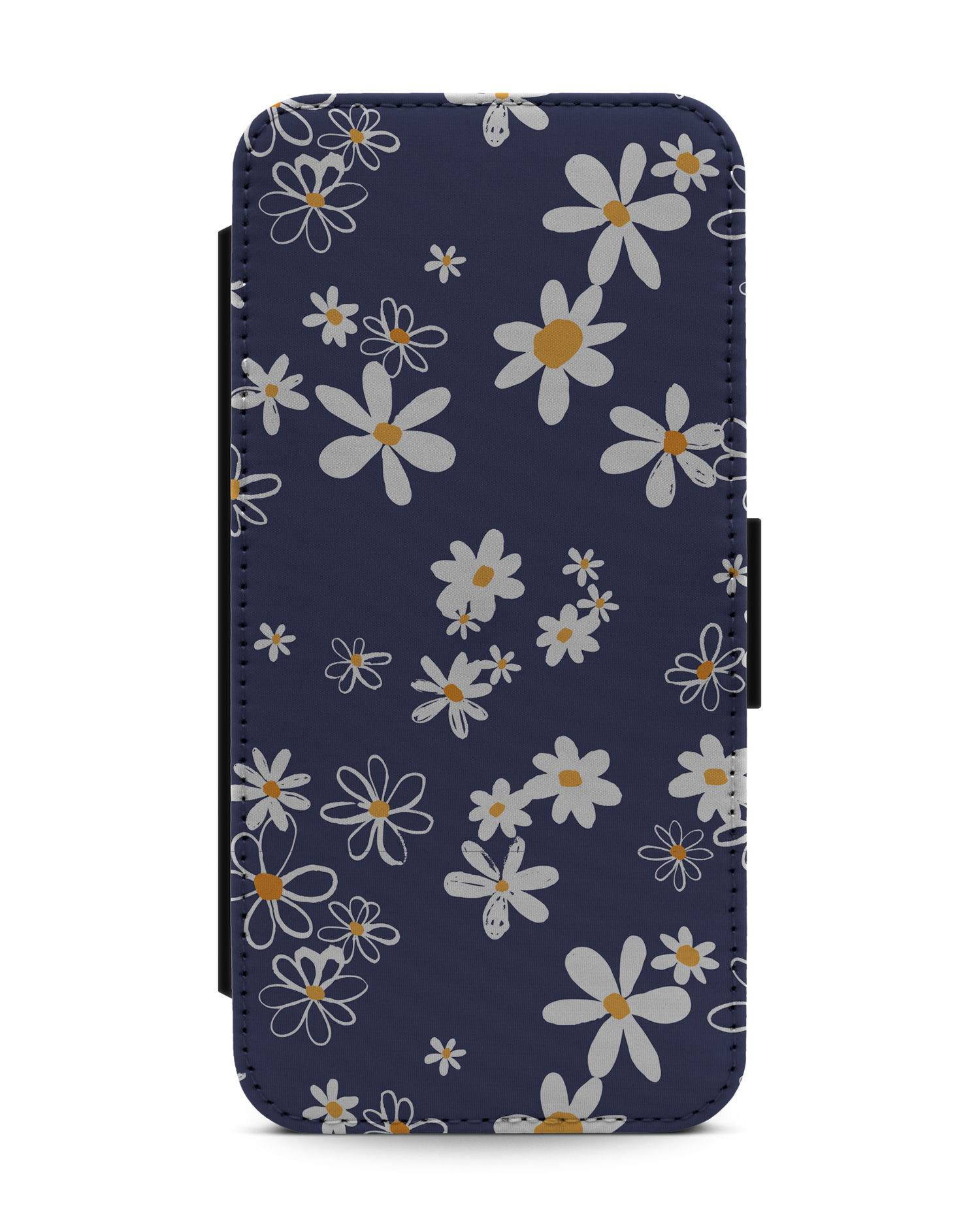 Navy Daisies Wallet Phone Case Apple iPhone 13 Pro Max: Front View