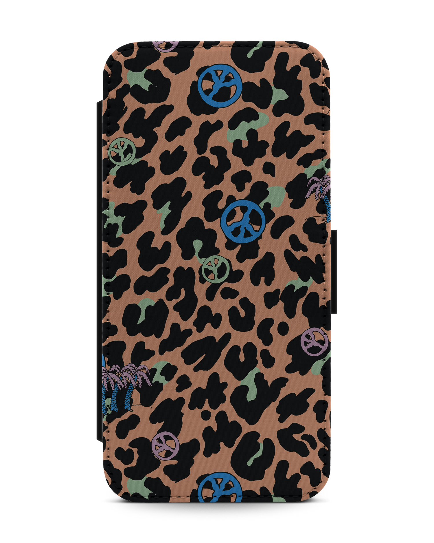 Leopard Peace Palms Wallet Phone Case Apple iPhone 13 Pro Max: Front View