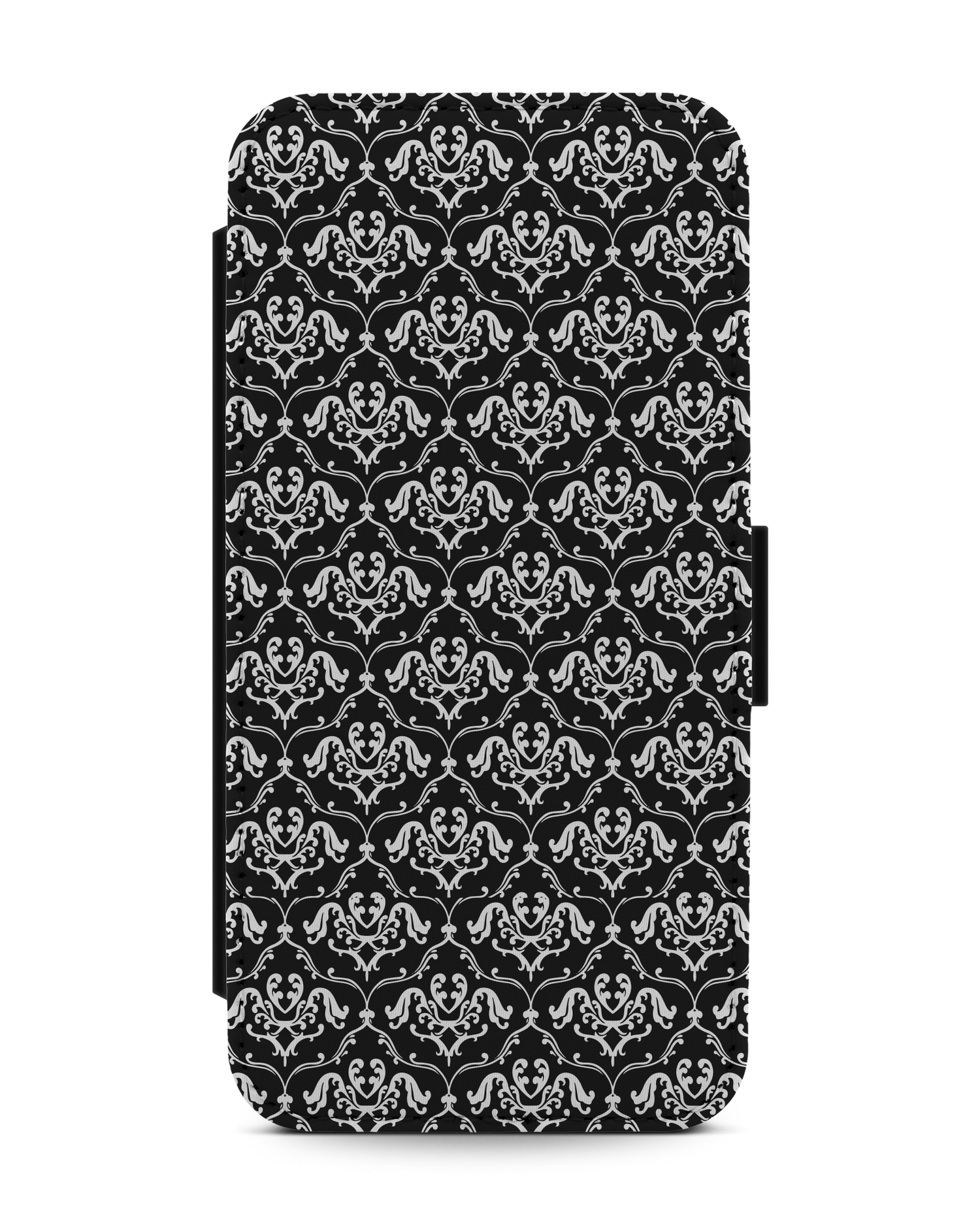 Black French Lillies Wallet Phone Case Apple iPhone 13: Front View