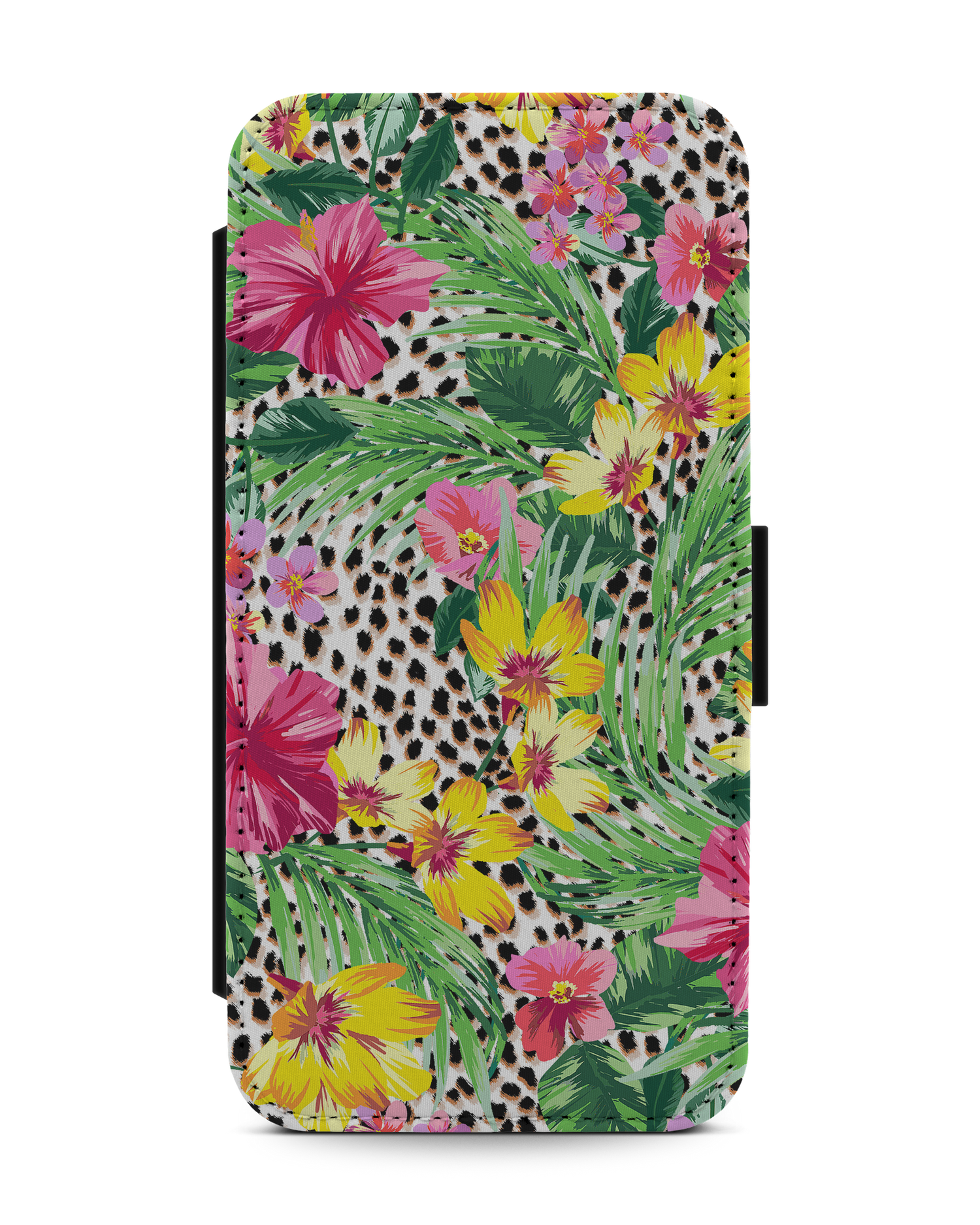 Tropical Cheetah Wallet Phone Case Apple iPhone 13: Front View