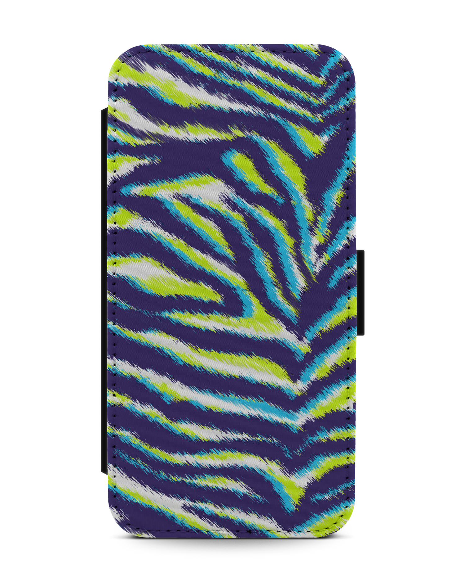 Neon Zebra Wallet Phone Case Apple iPhone 13: Front View