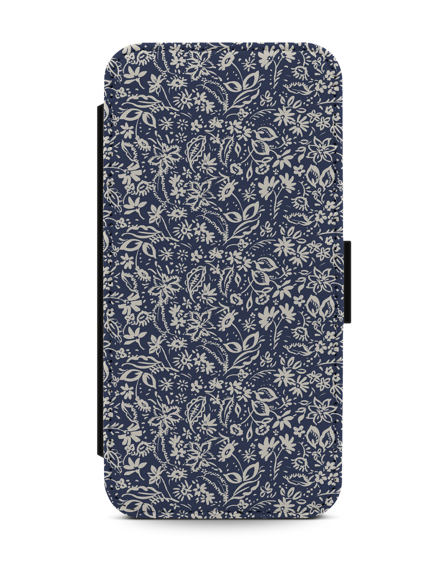 Ditsy Blue Paisley Wallet Phone Case Apple iPhone 13: Front View