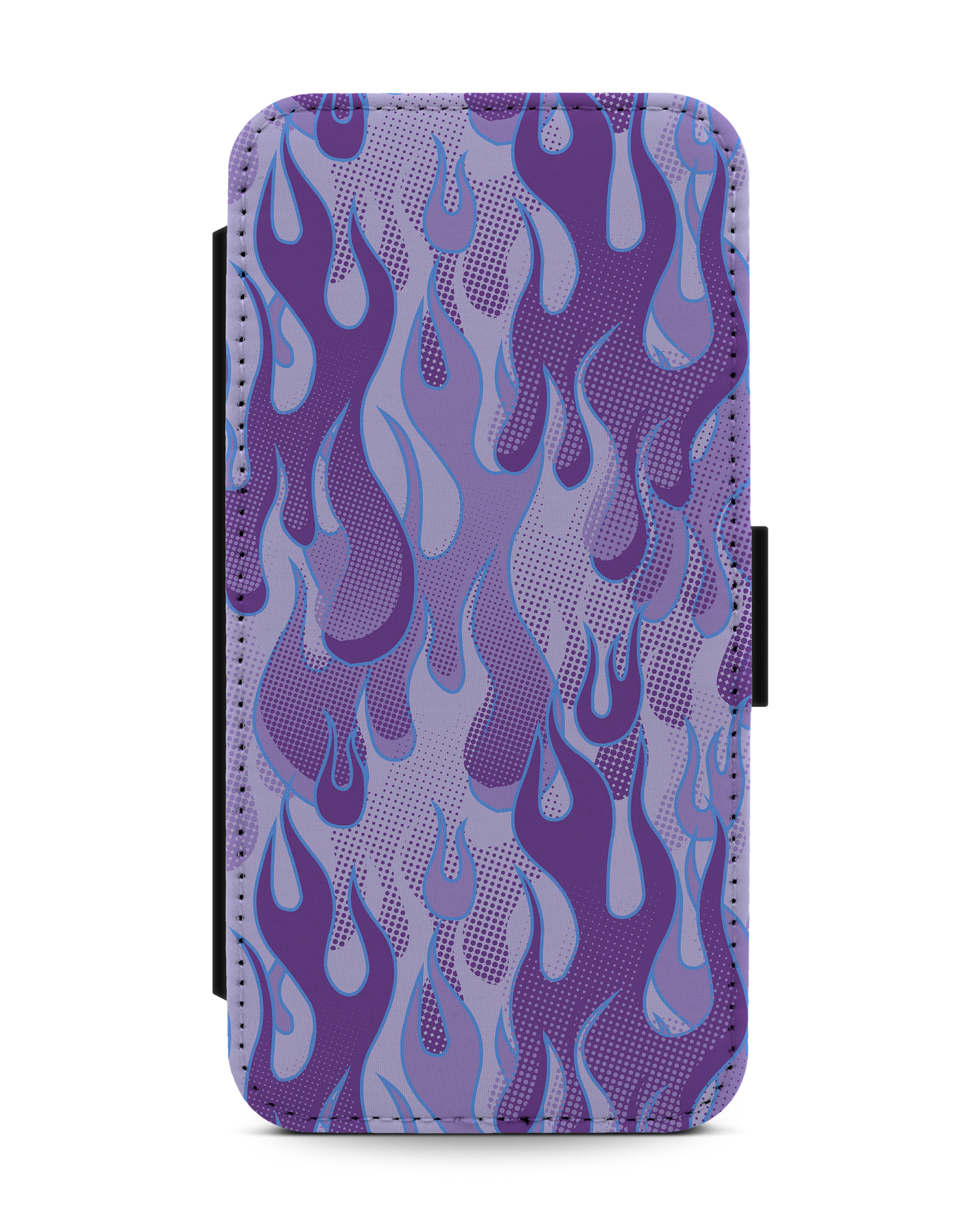 Purple Flames Wallet Phone Case Apple iPhone 13: Front View