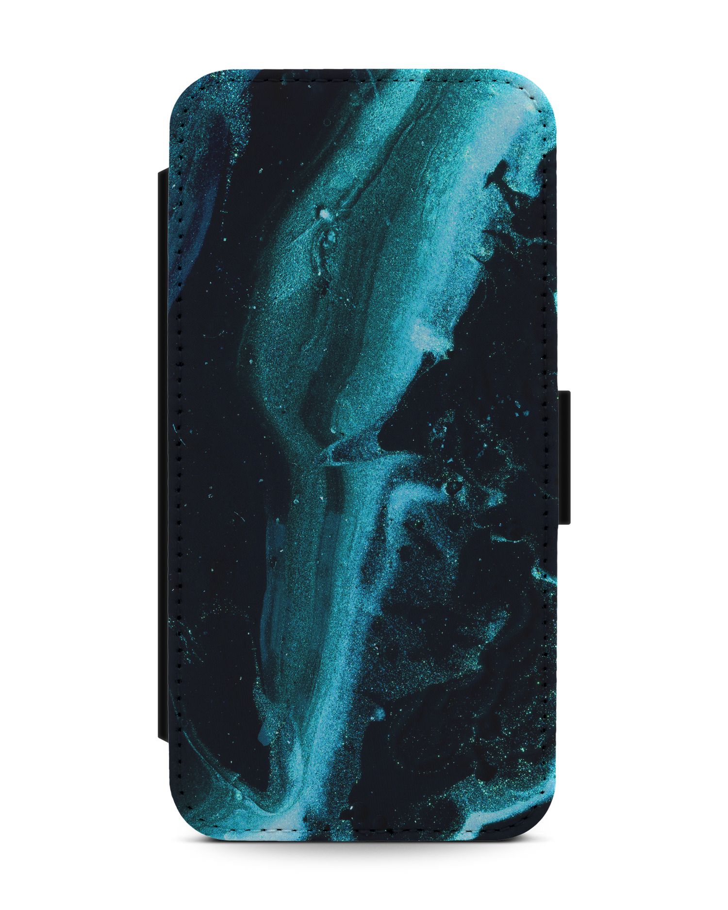 Deep Turquoise Sparkle Wallet Phone Case Apple iPhone 13: Front View