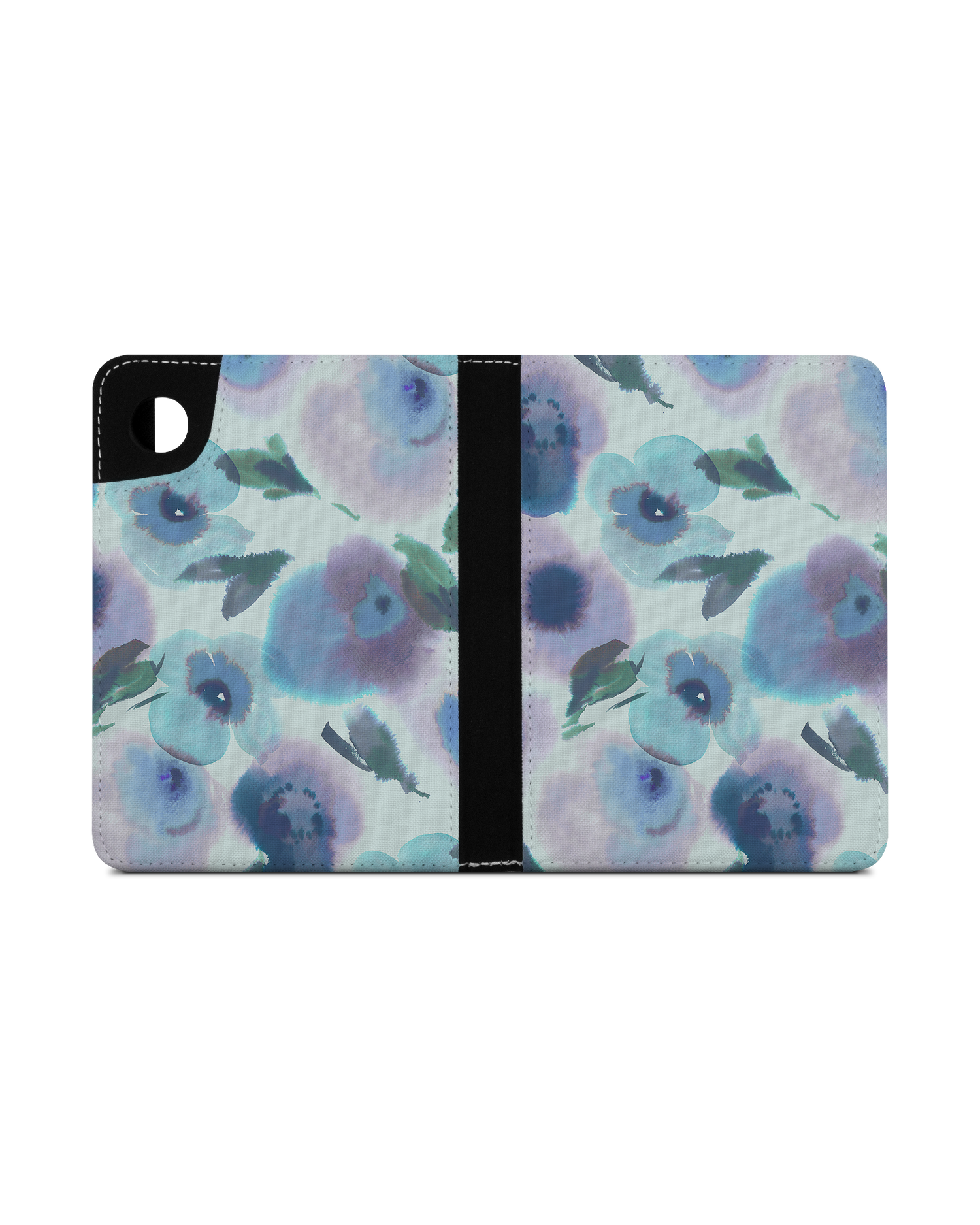 Watercolour Flowers Blue eReader Case for tolino shine 4 (2022): Opened exterior view