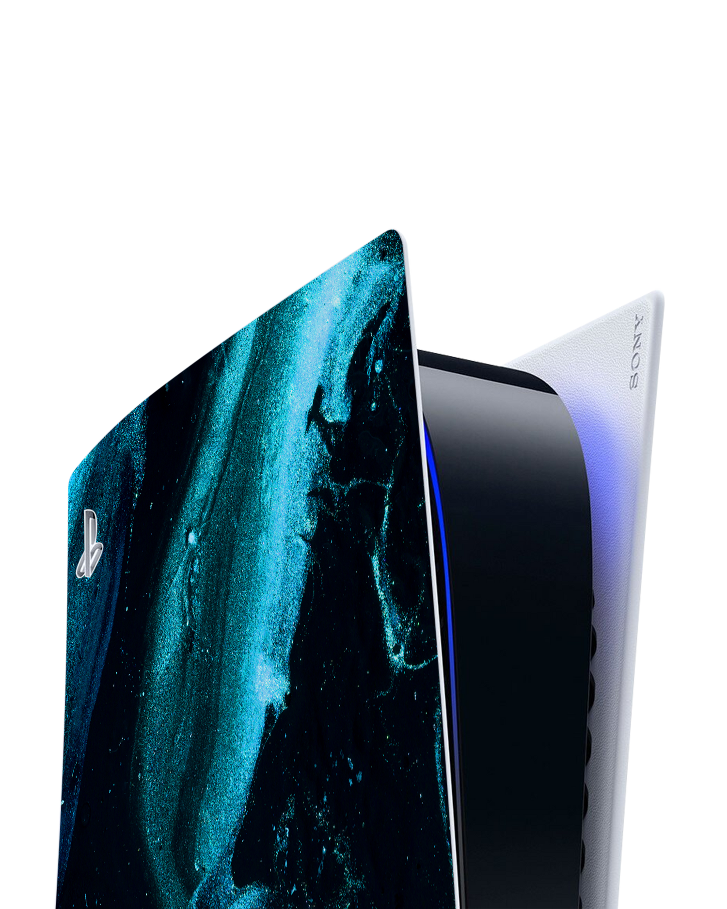 Deep Turquoise Sparkle Console Skin for Sony PlayStation 5 Digital Edition: Detail shot