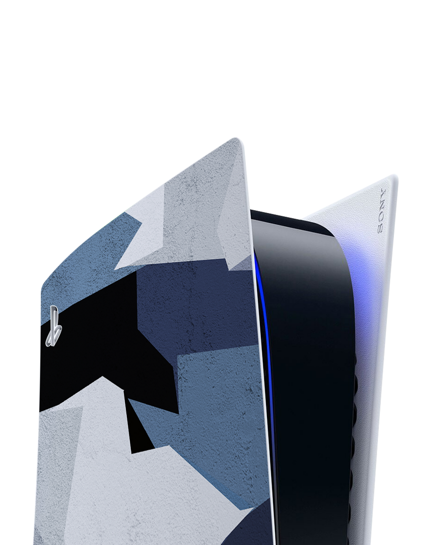 Geometric Camo Blue Console Skin for Sony PlayStation 5: Detail shot