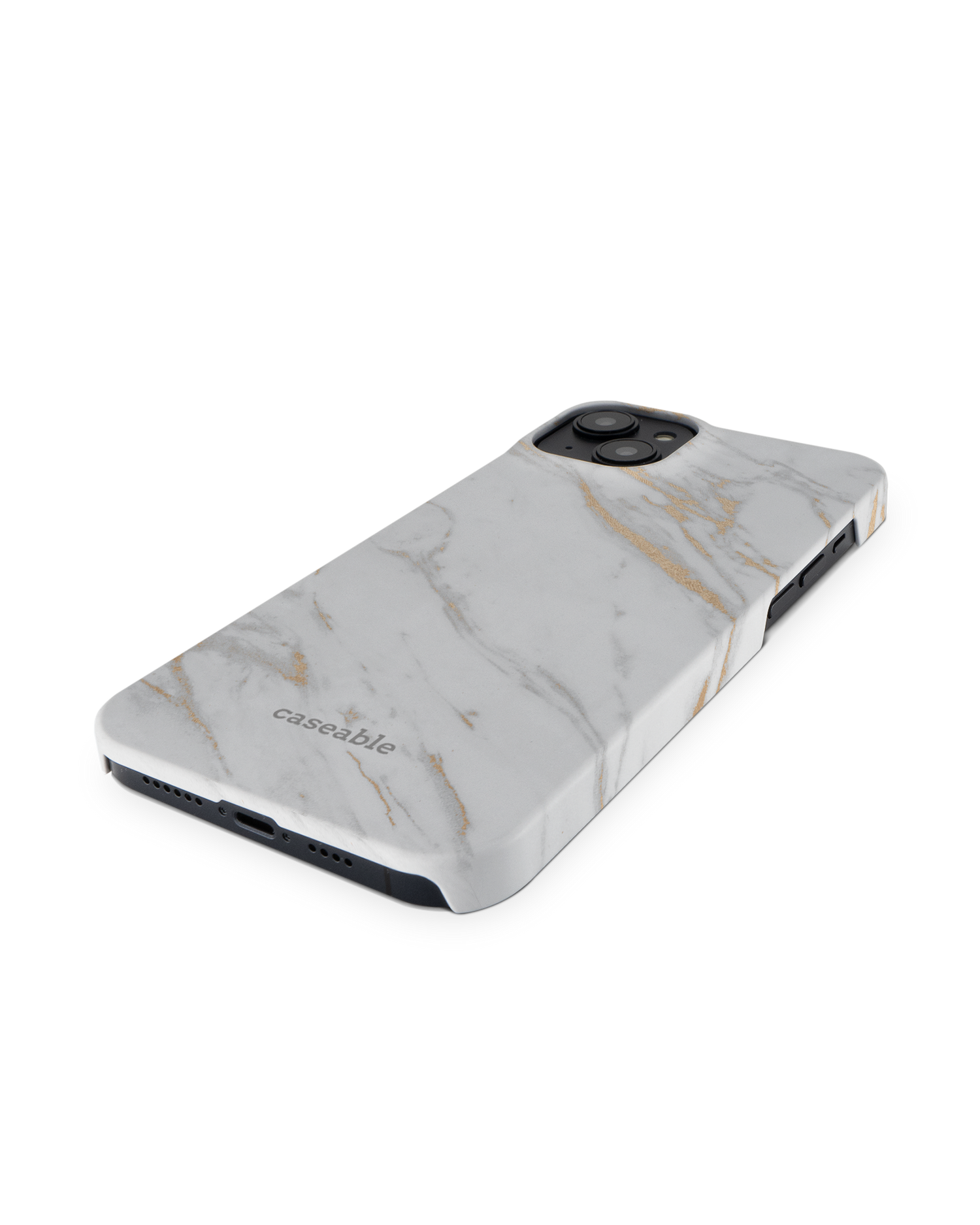 Gold Marble Elegance Hard Shell Phone Case for Apple iPhone 14 Plus: Perspective view