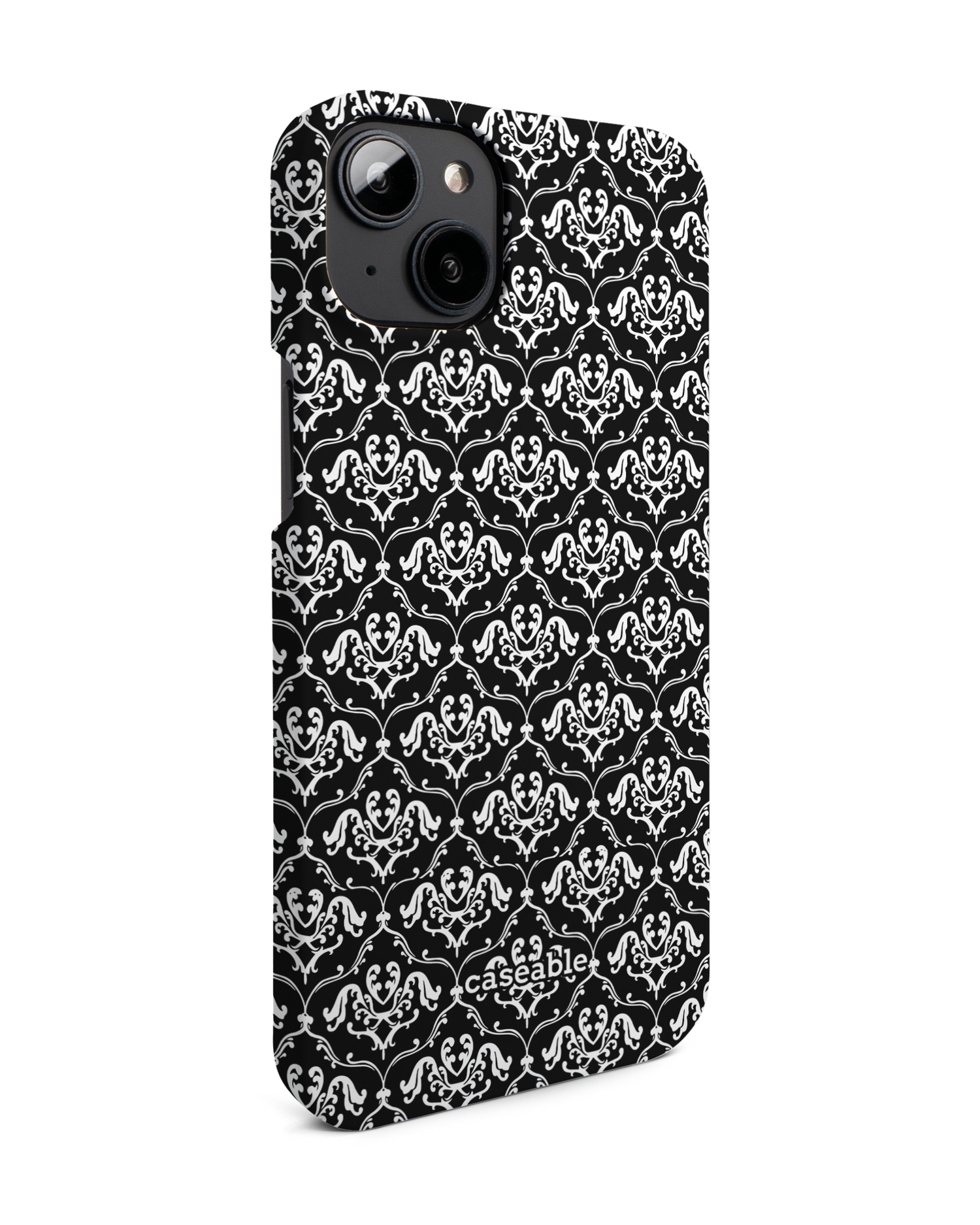 Black French Lillies Hard Shell Phone Case for Apple iPhone 14 Plus: View from the left side