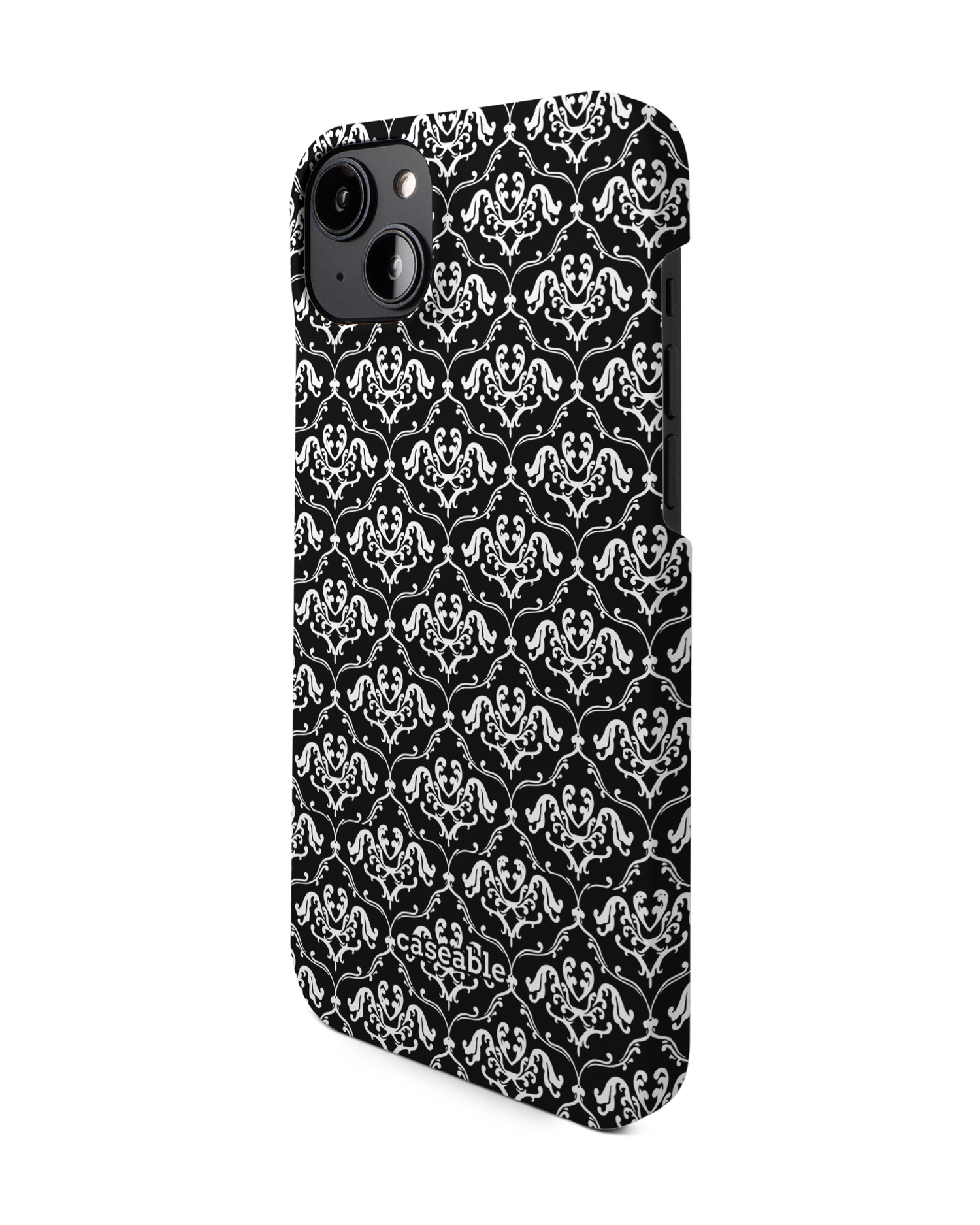 Black French Lillies Hard Shell Phone Case for Apple iPhone 14 Plus: View from the right side