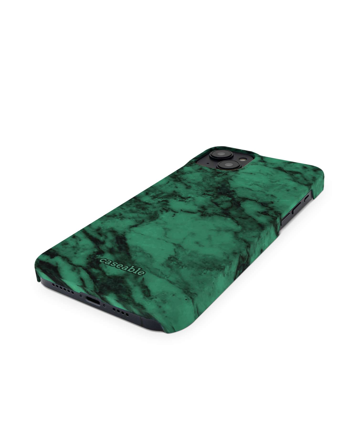 Green Marble Hard Shell Phone Case for Apple iPhone 14 Plus: Perspective view