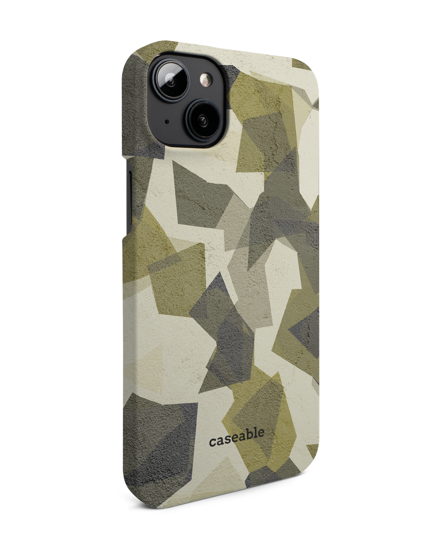 Geometric Camo Green Hard Shell Phone Case for Apple iPhone 14 Plus: View from the left side