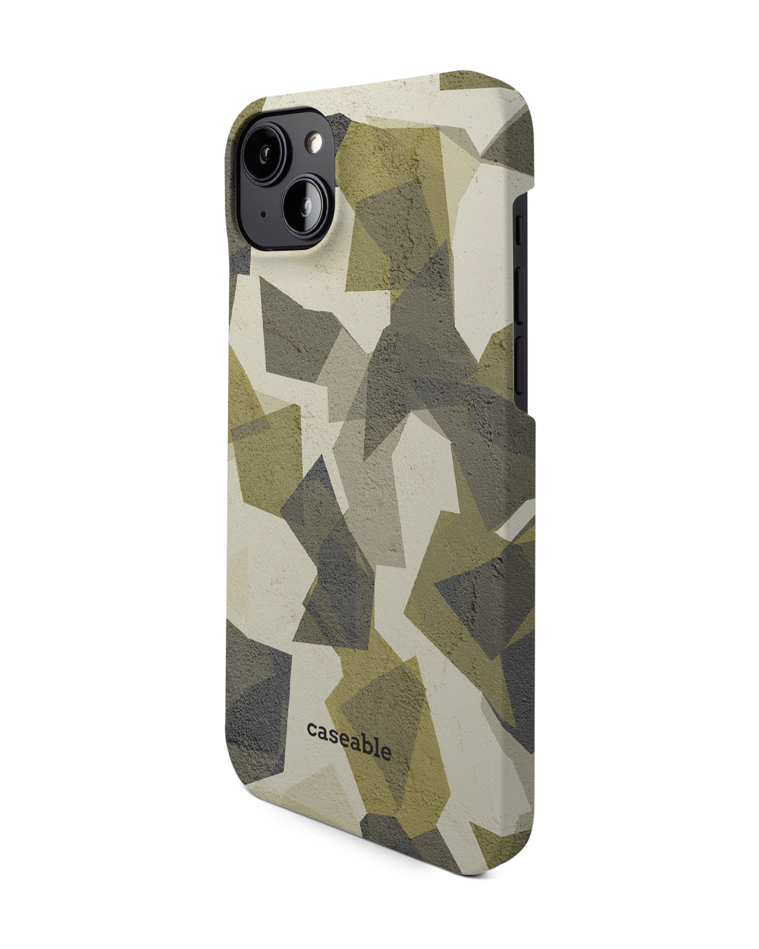 Geometric Camo Green Hard Shell Phone Case for Apple iPhone 14 Plus: View from the right side