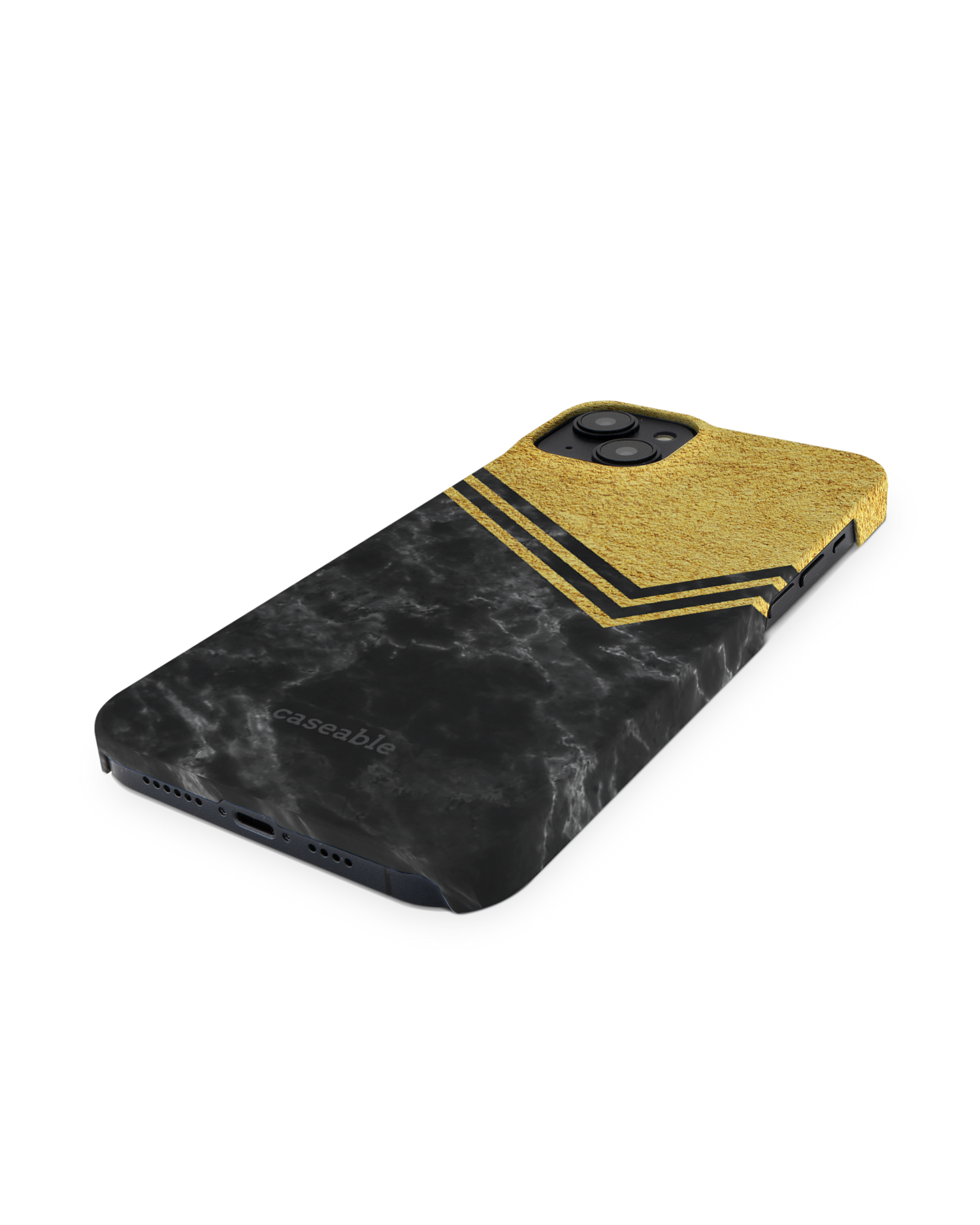 Gold Marble Hard Shell Phone Case for Apple iPhone 14 Plus: Perspective view