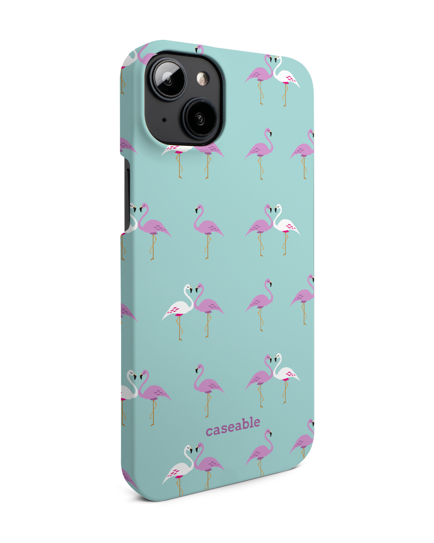 Two Flamingos Hard Shell Phone Case for Apple iPhone 14 Plus: View from the left side