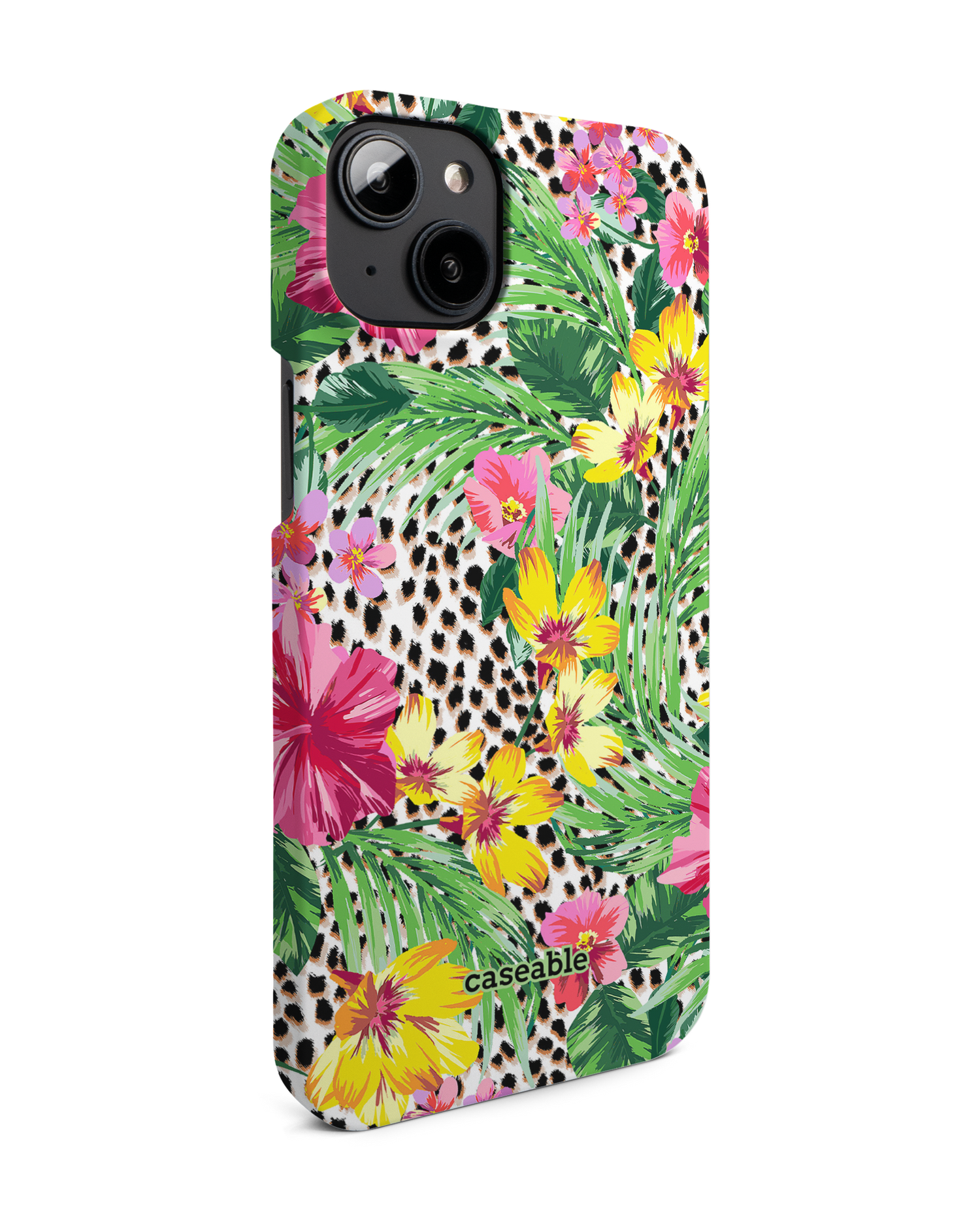 Tropical Cheetah Hard Shell Phone Case for Apple iPhone 14 Plus: View from the left side