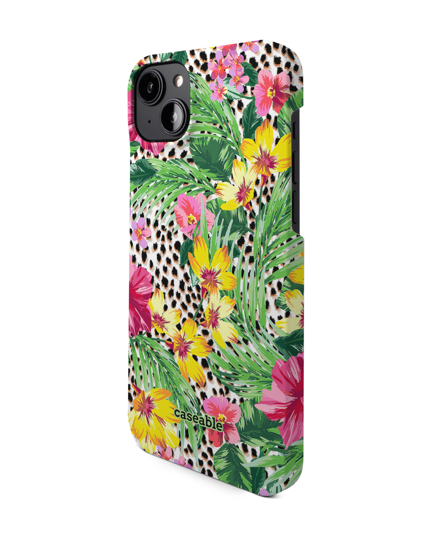 Tropical Cheetah Hard Shell Phone Case for Apple iPhone 14 Plus: View from the right side
