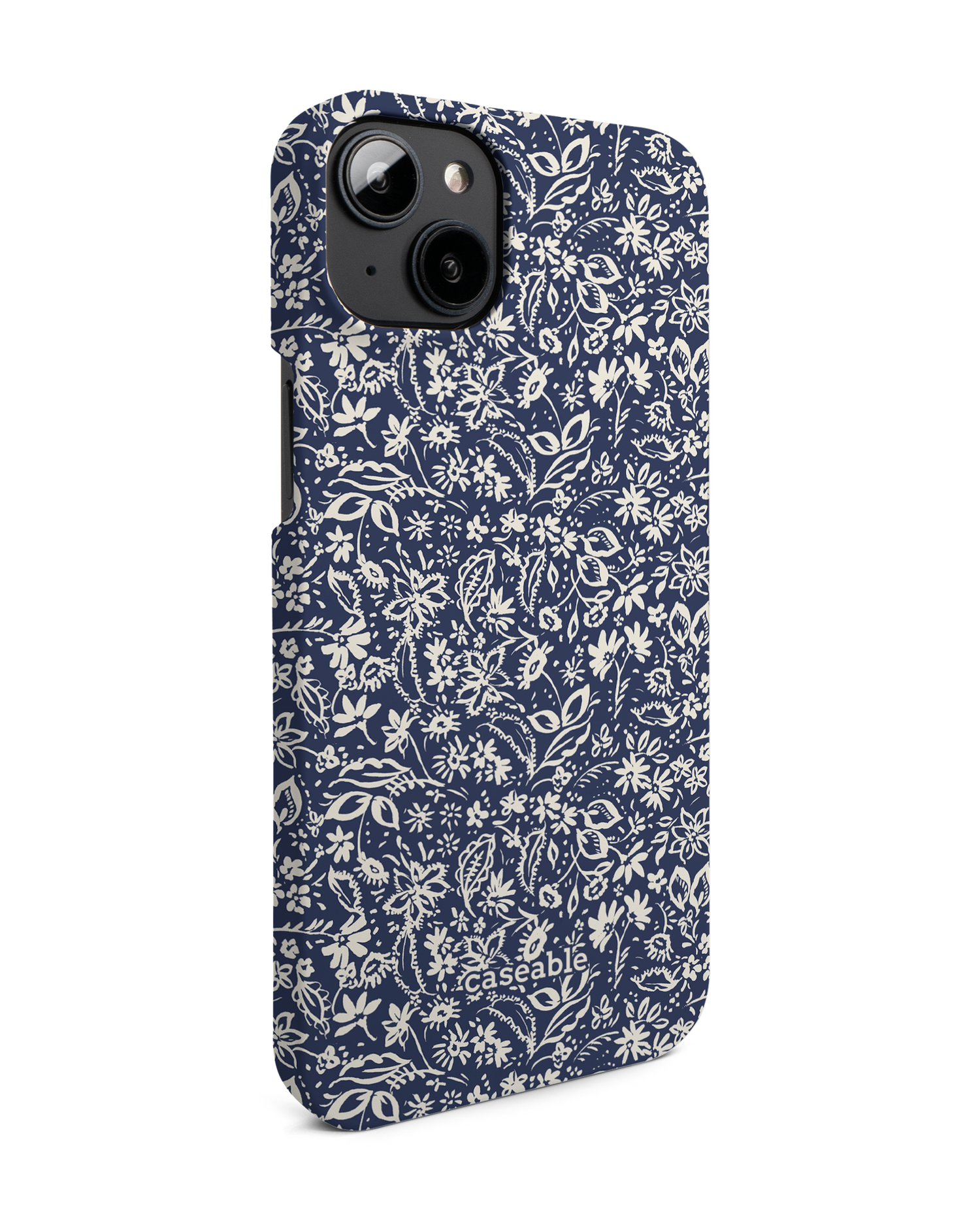 Ditsy Blue Paisley Hard Shell Phone Case for Apple iPhone 14 Plus: View from the left side