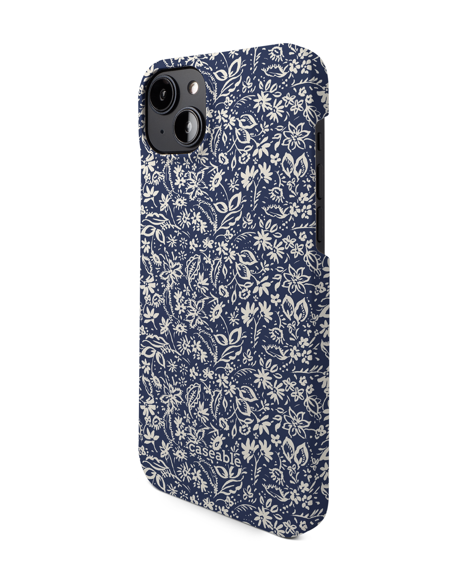 Ditsy Blue Paisley Hard Shell Phone Case for Apple iPhone 14 Plus: View from the right side
