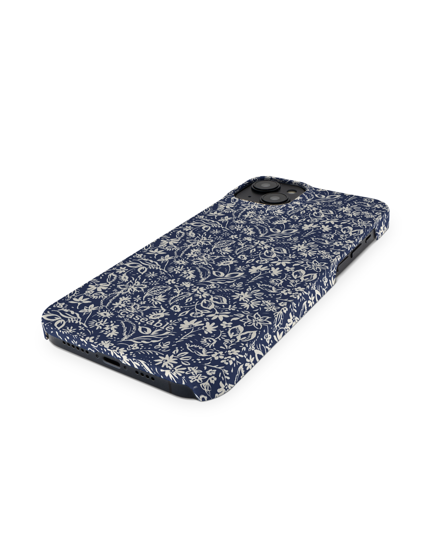 Ditsy Blue Paisley Hard Shell Phone Case for Apple iPhone 14 Plus: Perspective view