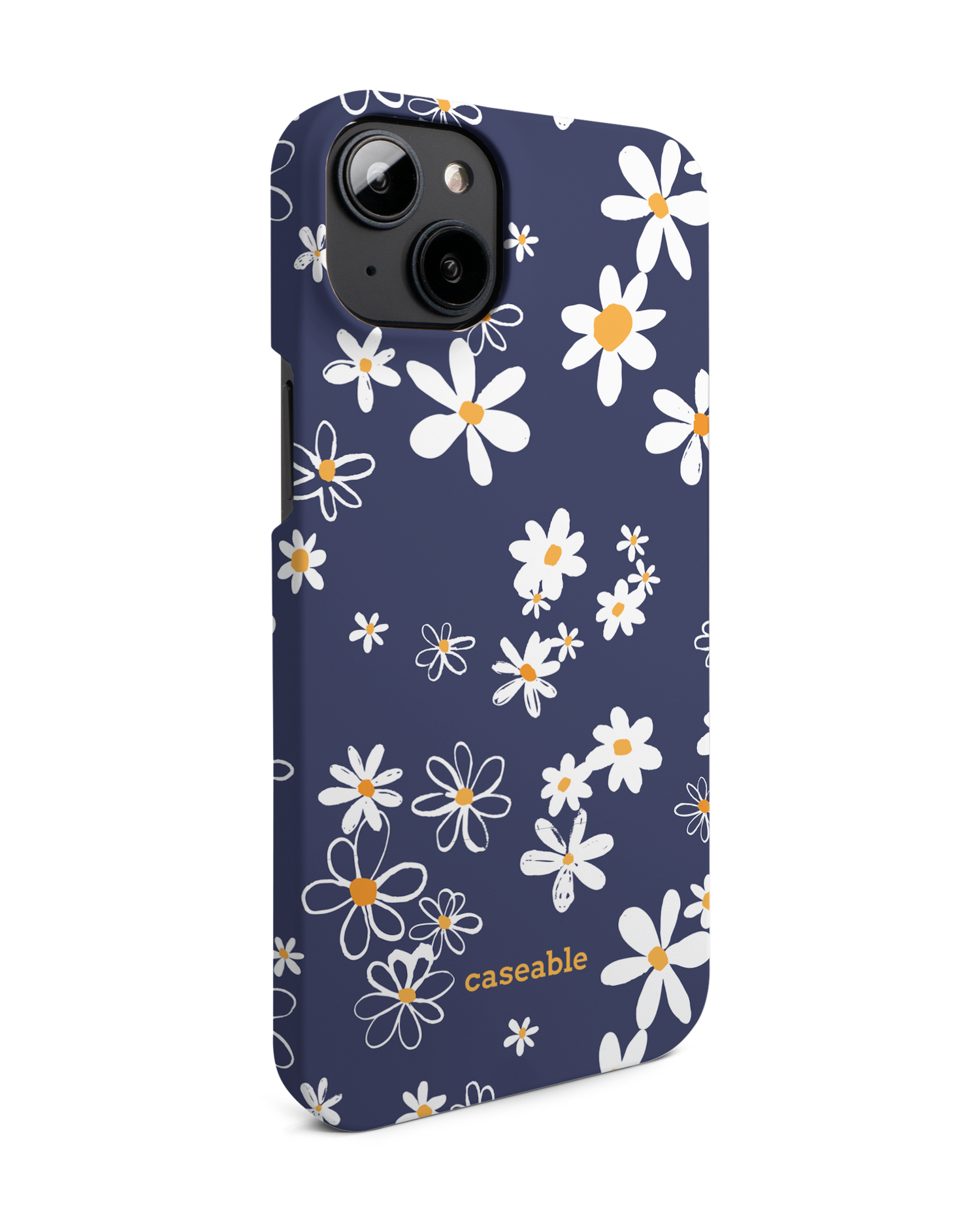 Navy Daisies Hard Shell Phone Case for Apple iPhone 14 Plus: View from the left side