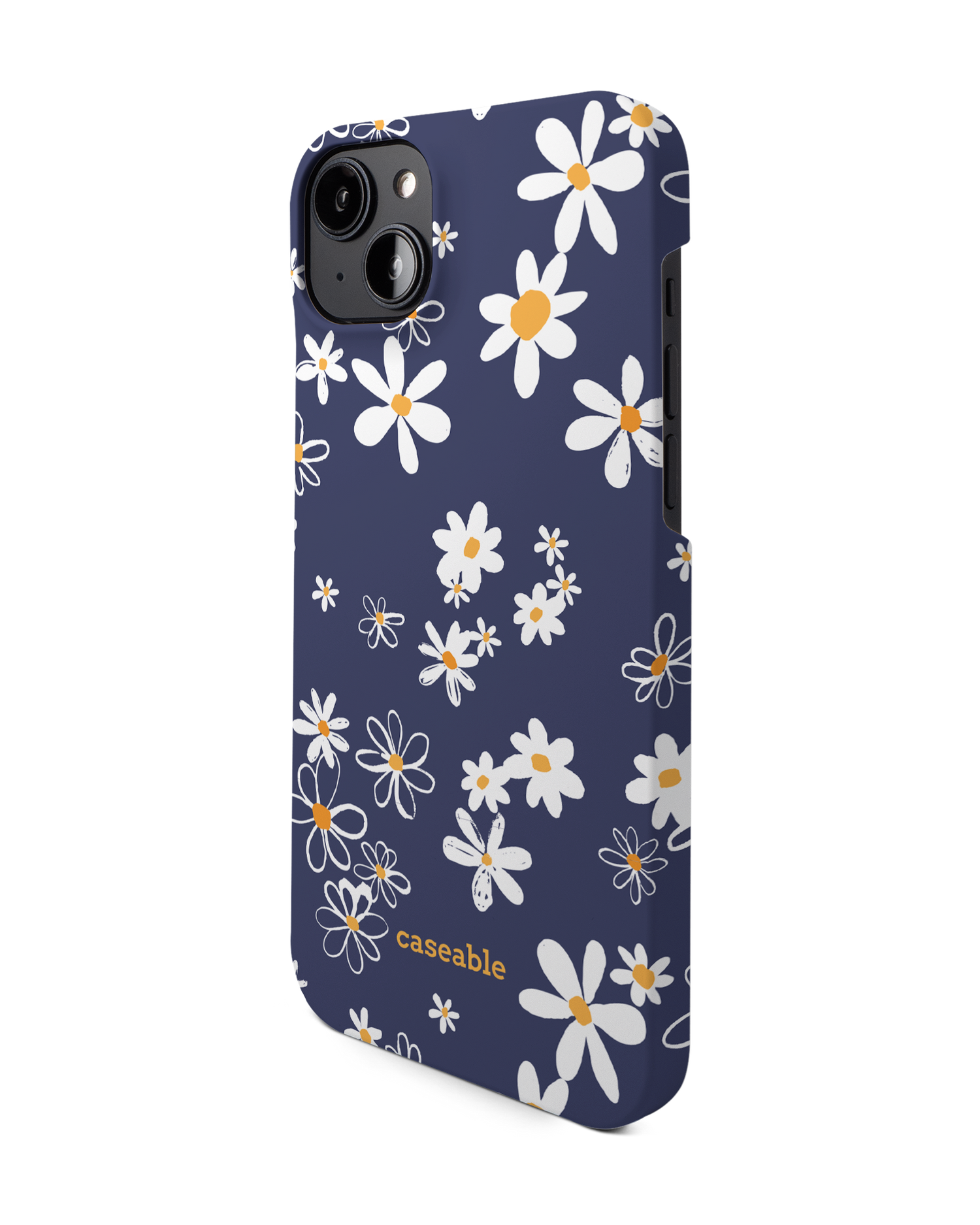 Navy Daisies Hard Shell Phone Case for Apple iPhone 14 Plus: View from the right side