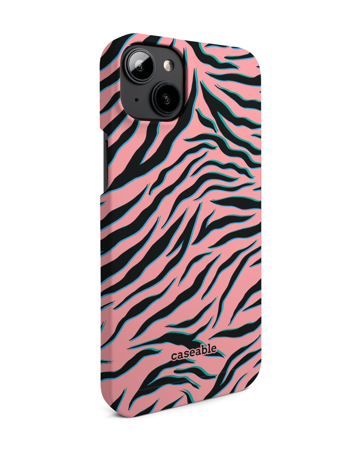 Pink Zebra Hard Shell Phone Case for Apple iPhone 14 Plus: View from the left side