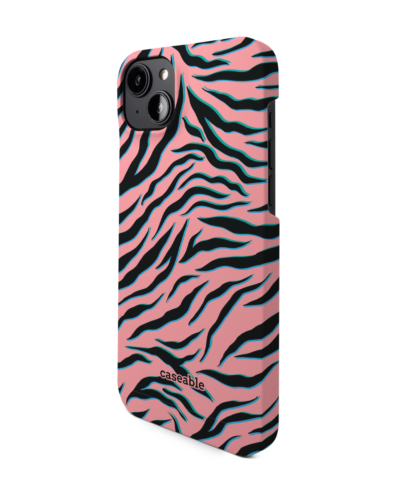 Pink Zebra Hard Shell Phone Case for Apple iPhone 14 Plus: View from the right side