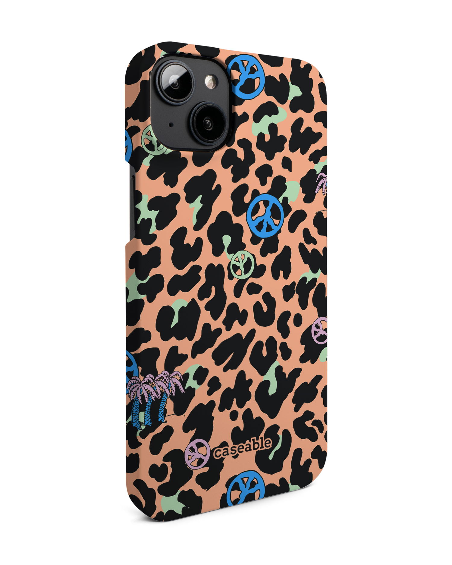Leopard Peace Palms Hard Shell Phone Case for Apple iPhone 14 Plus: View from the left side