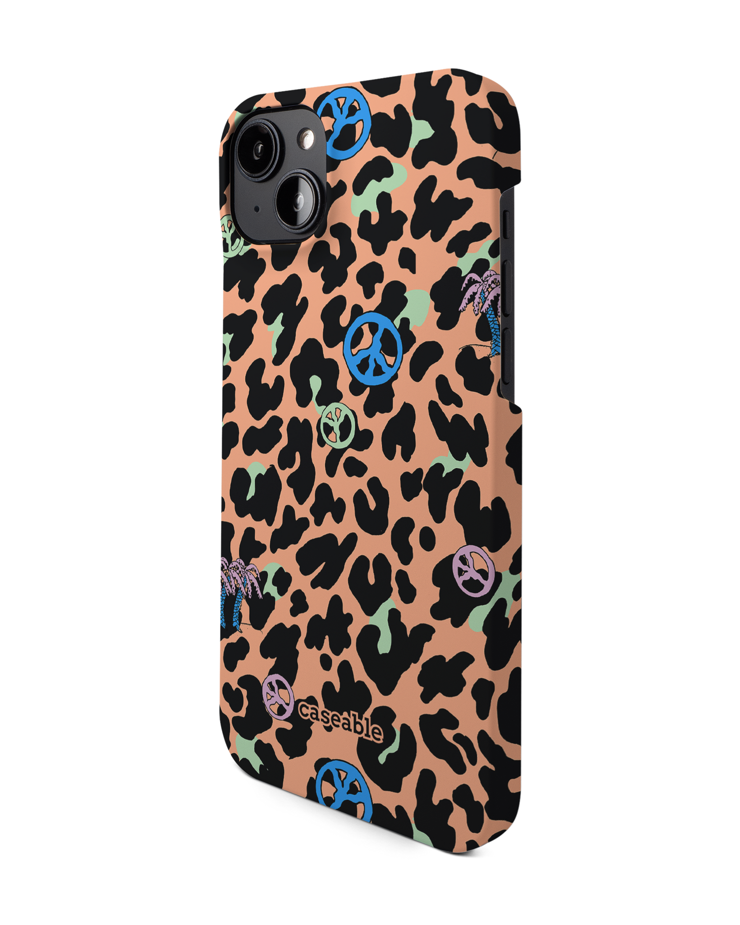 Leopard Peace Palms Hard Shell Phone Case for Apple iPhone 14 Plus: View from the right side