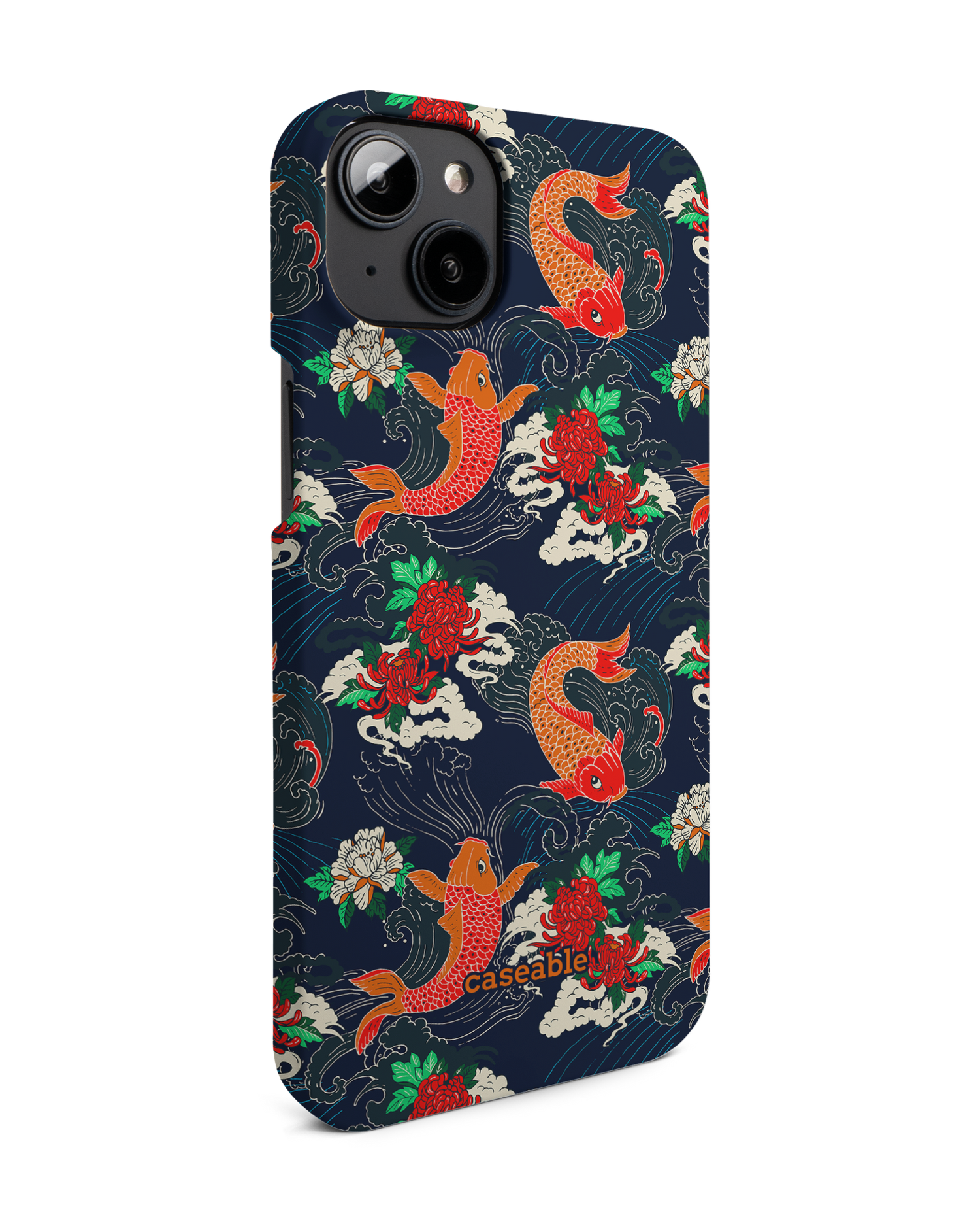 Repeating Koi Hard Shell Phone Case for Apple iPhone 14 Plus: View from the left side