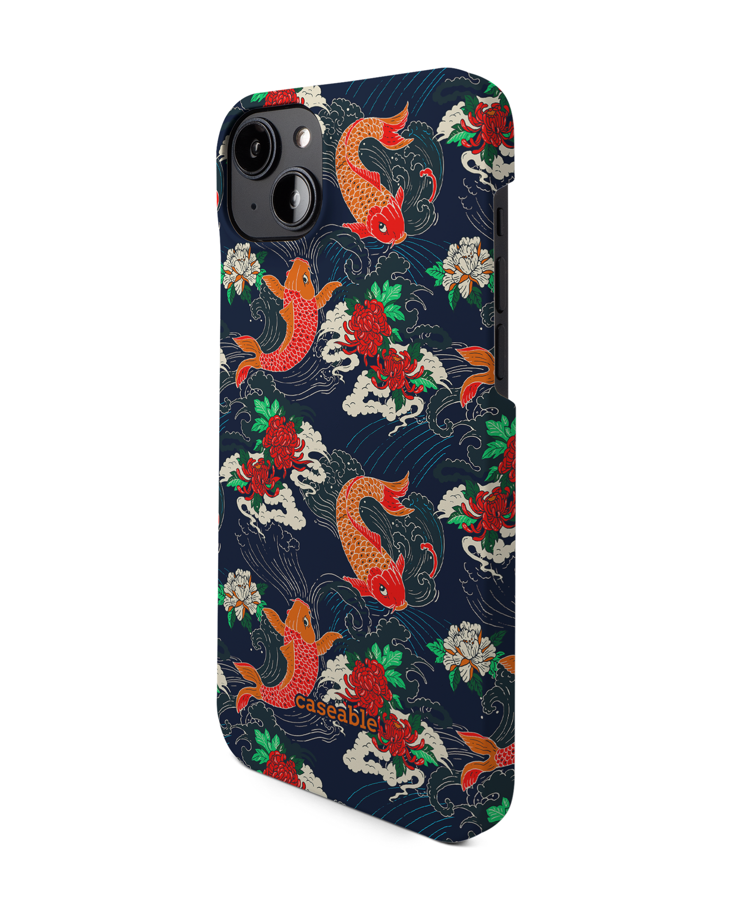 Repeating Koi Hard Shell Phone Case for Apple iPhone 14 Plus: View from the right side