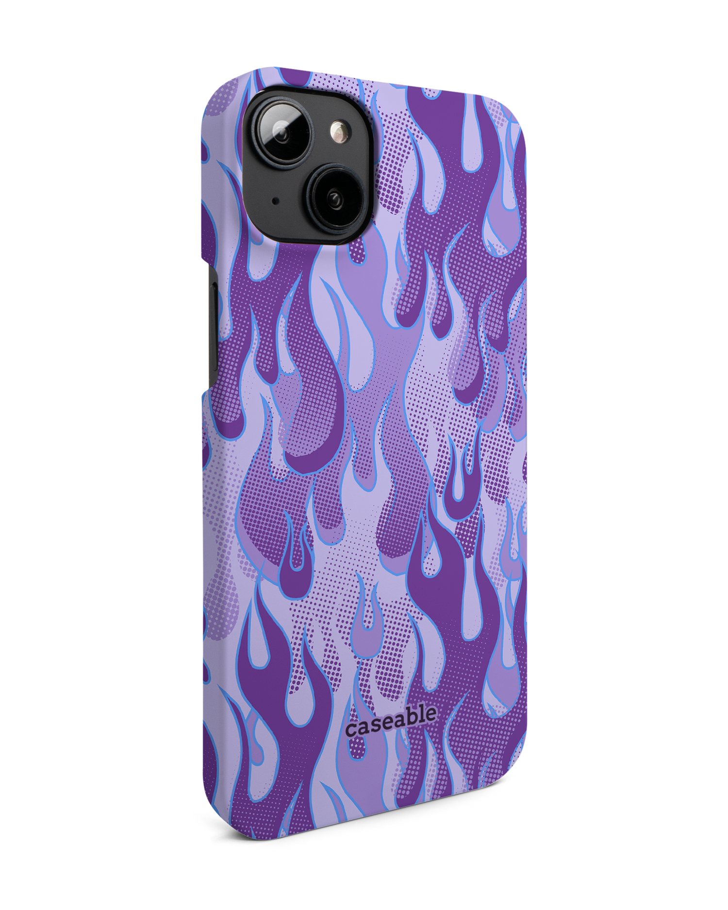 Purple Flames Hard Shell Phone Case for Apple iPhone 14 Plus: View from the left side
