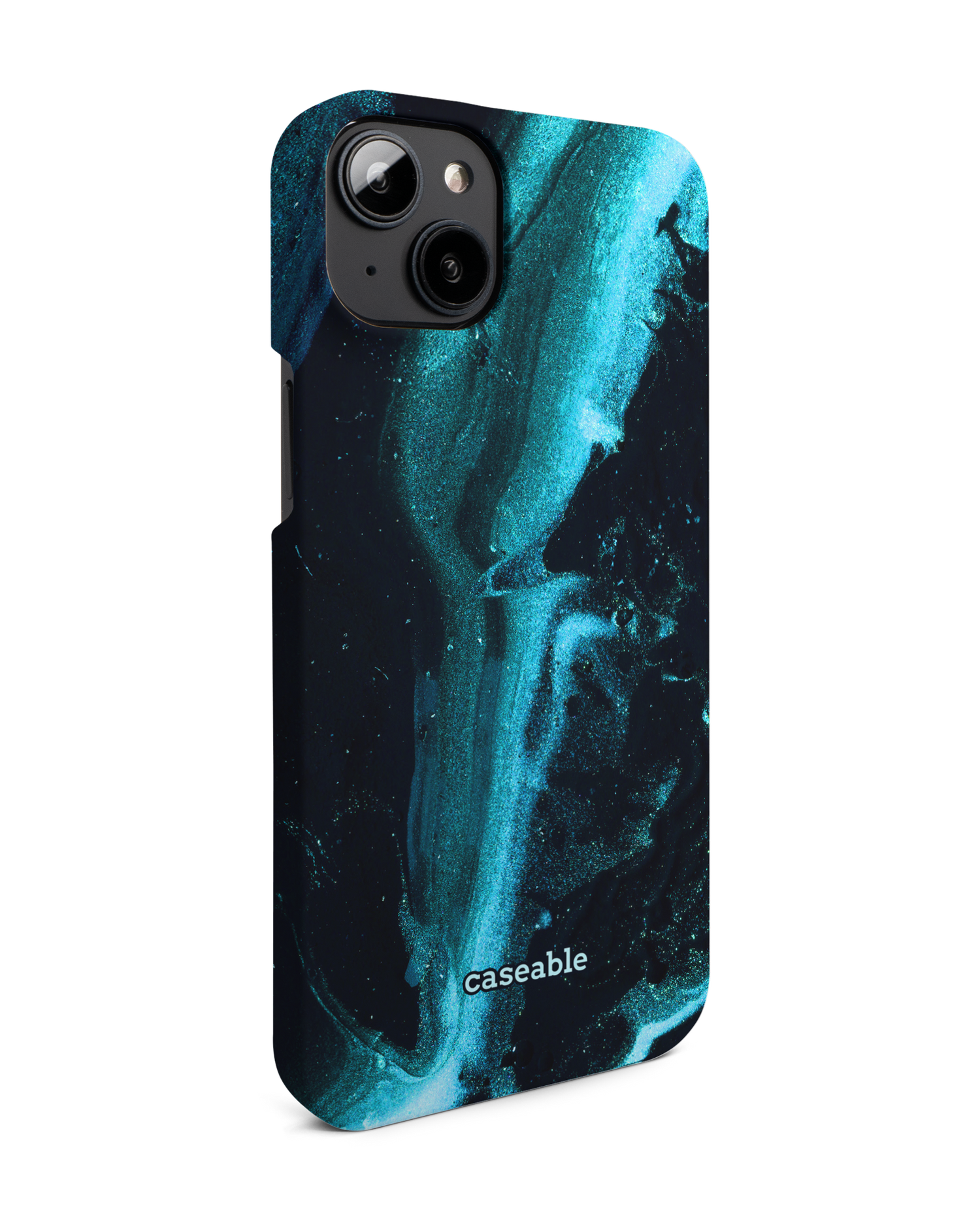 Deep Turquoise Sparkle Hard Shell Phone Case for Apple iPhone 14 Plus: View from the left side