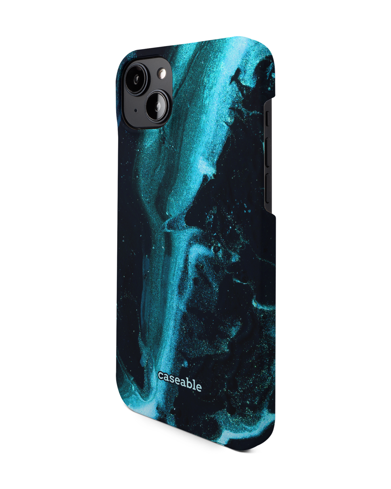 Deep Turquoise Sparkle Hard Shell Phone Case for Apple iPhone 14 Plus: View from the right side