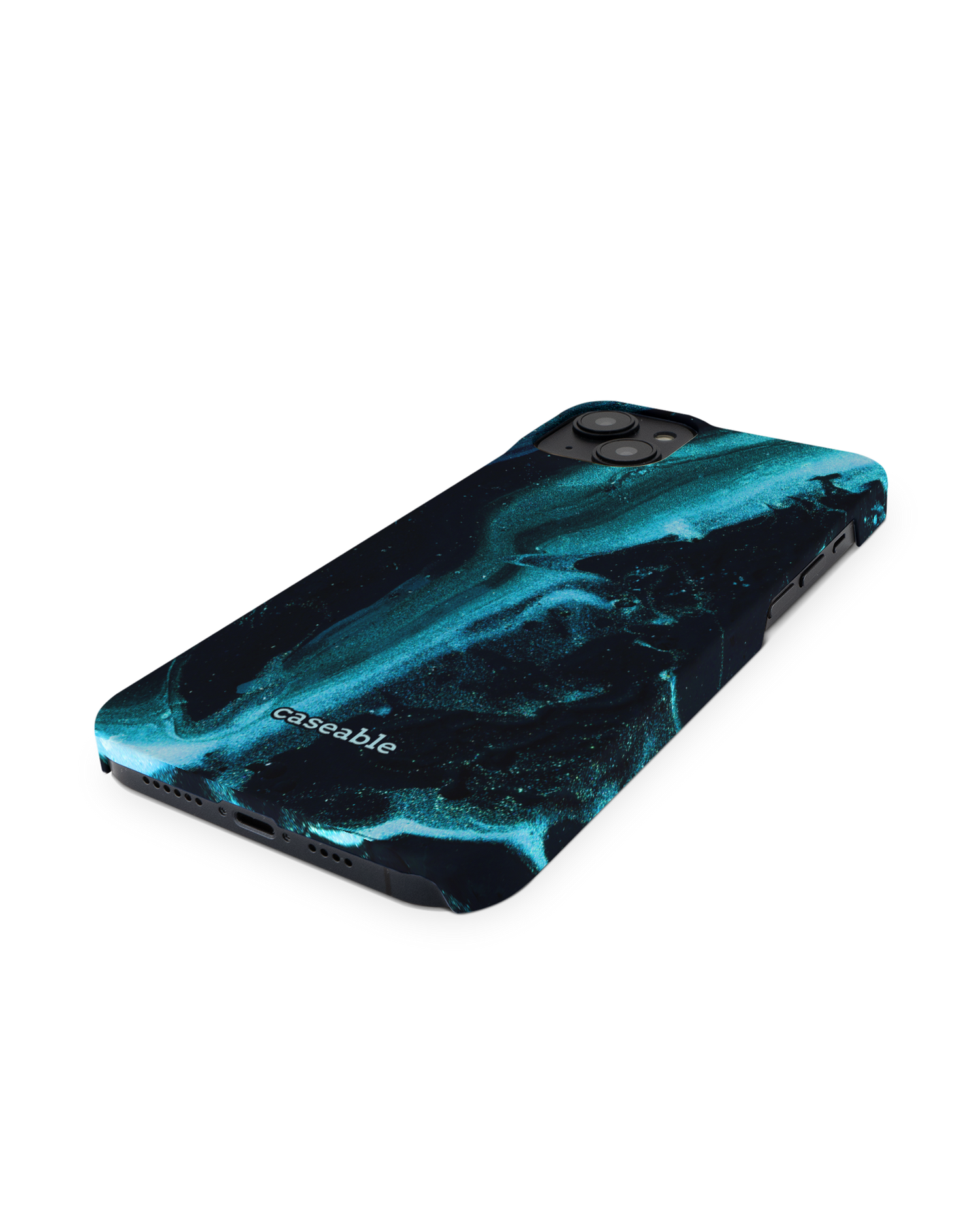 Deep Turquoise Sparkle Hard Shell Phone Case for Apple iPhone 14 Plus: Perspective view
