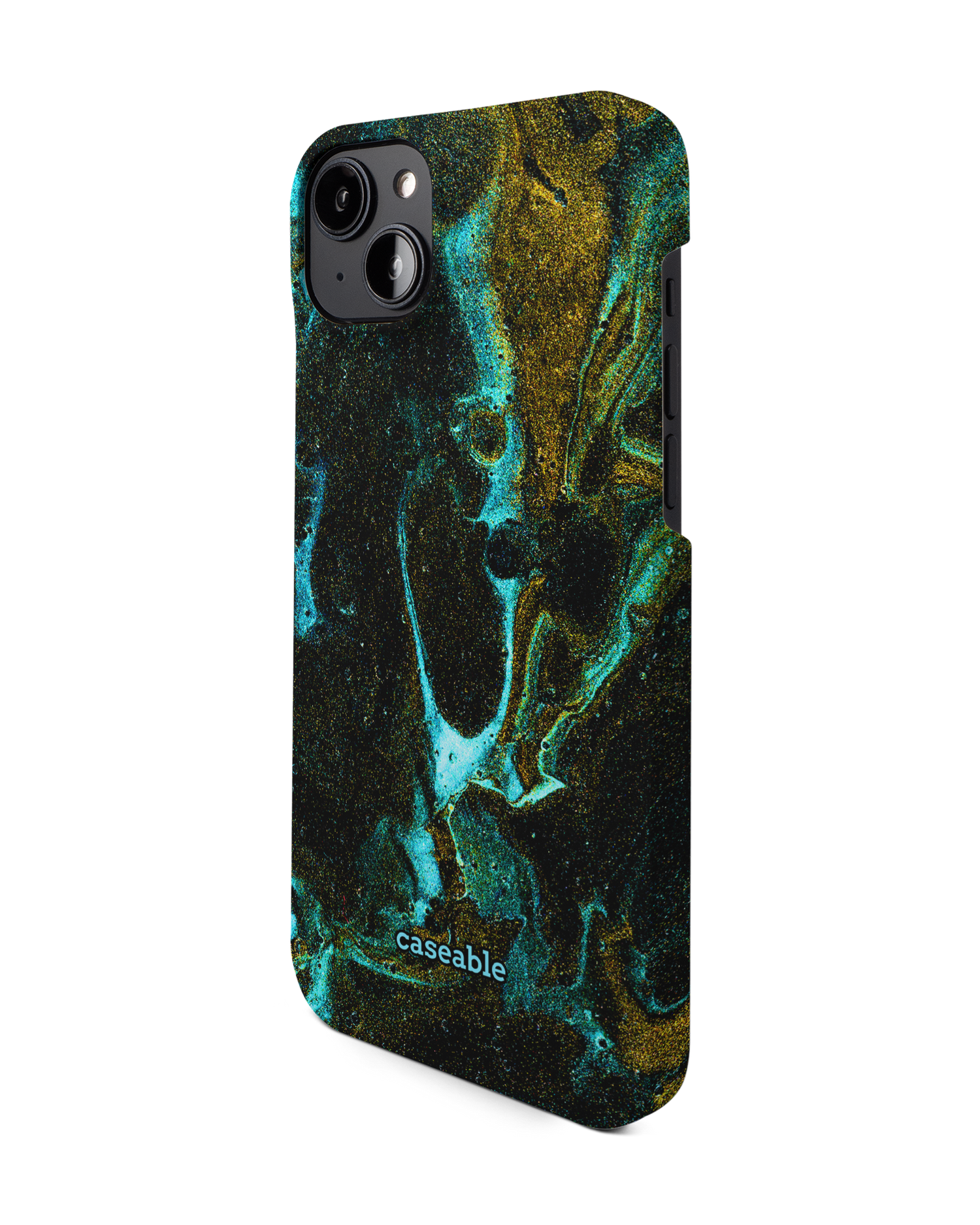 Mint Gold Marble Sparkle Hard Shell Phone Case for Apple iPhone 14 Plus: View from the right side