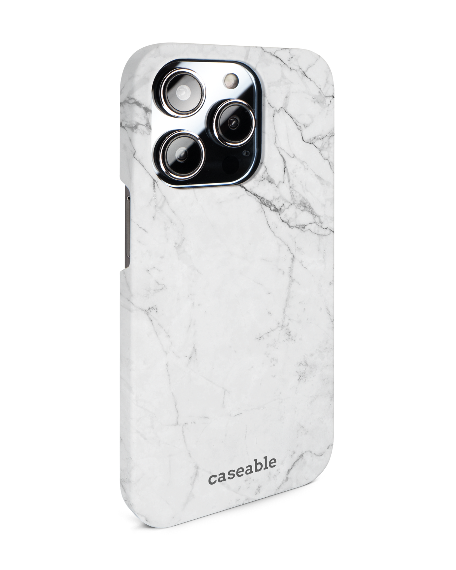 White Marble Hard Shell Phone Case for Apple iPhone 14 Pro: View from the left side