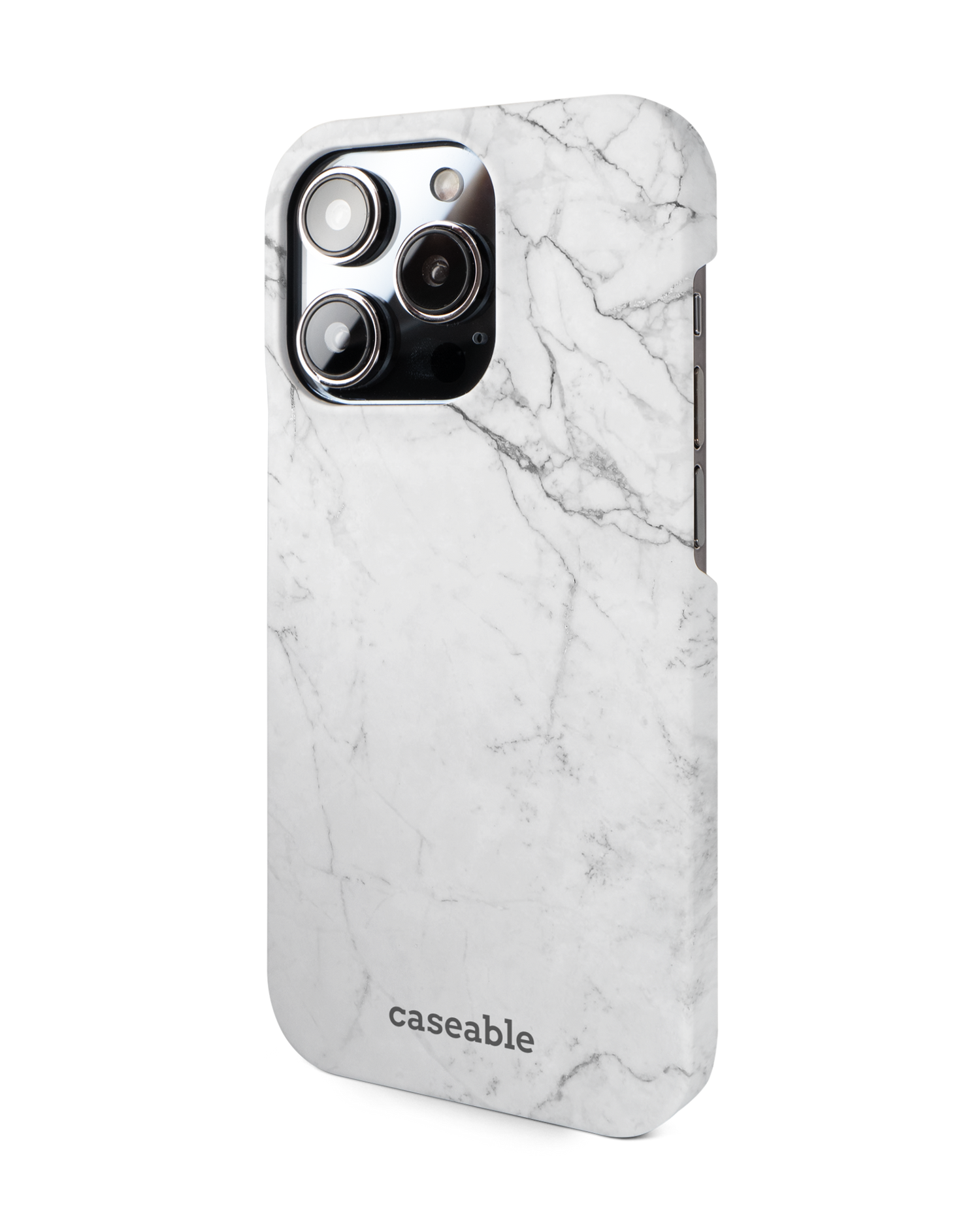 White Marble Hard Shell Phone Case for Apple iPhone 14 Pro: View from the right side