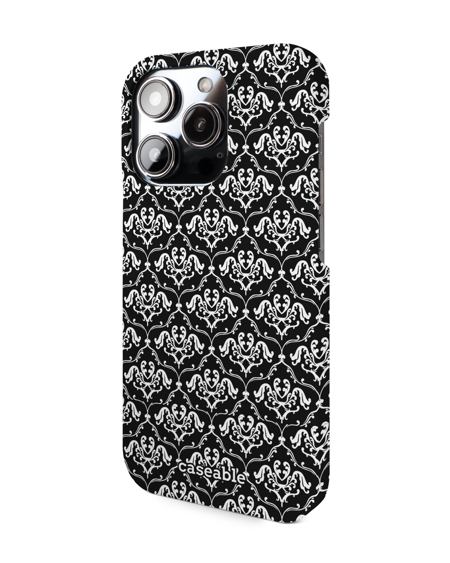 Black French Lillies Hard Shell Phone Case for Apple iPhone 14 Pro: View from the right side